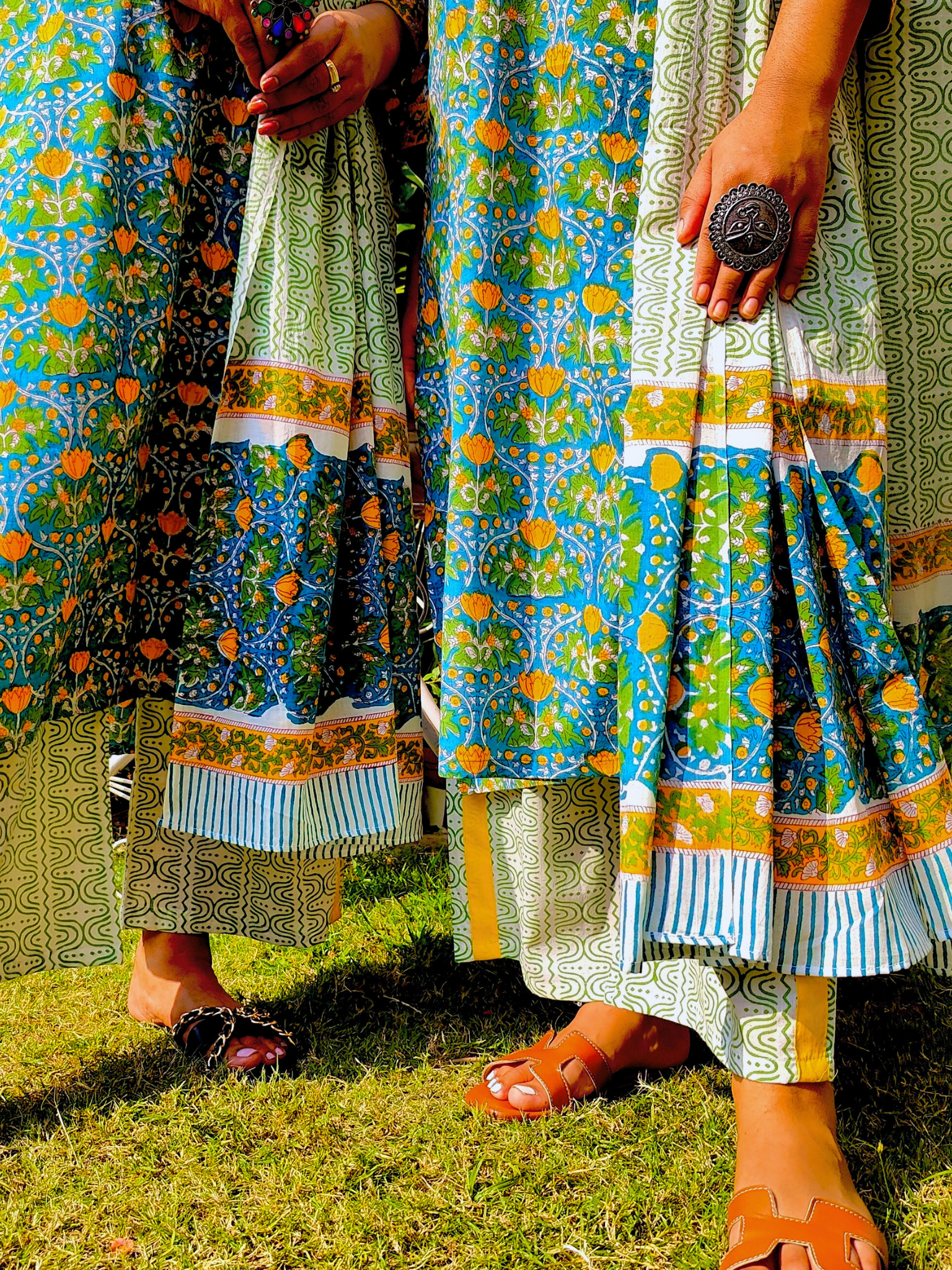 Green Cotton Handblock Stitched Suit Set