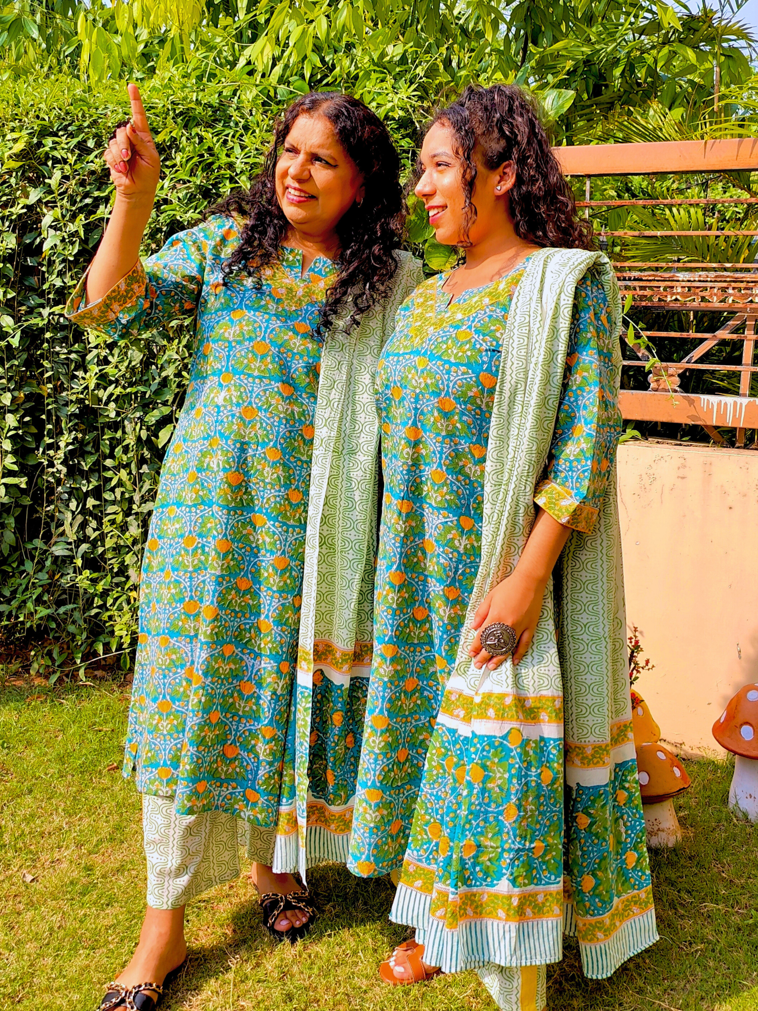 Green Cotton Handblock Stitched Suit Set