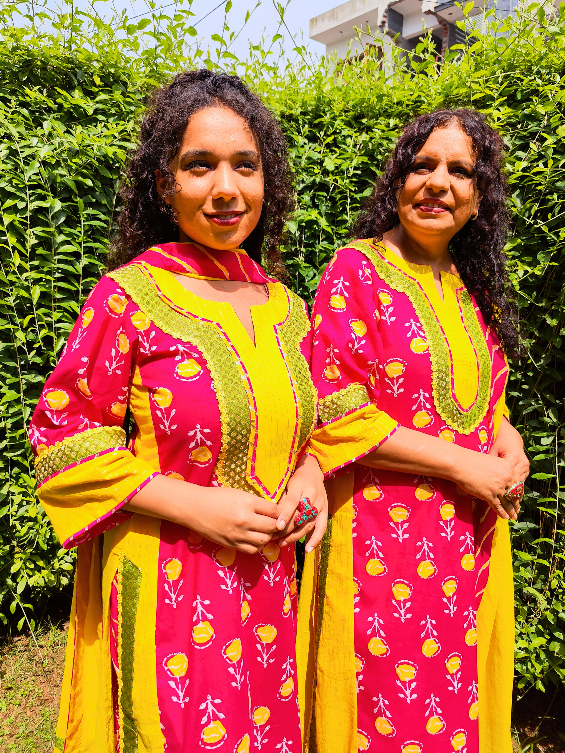 Magenta Digital Printed Cotton Stitched Suit Set