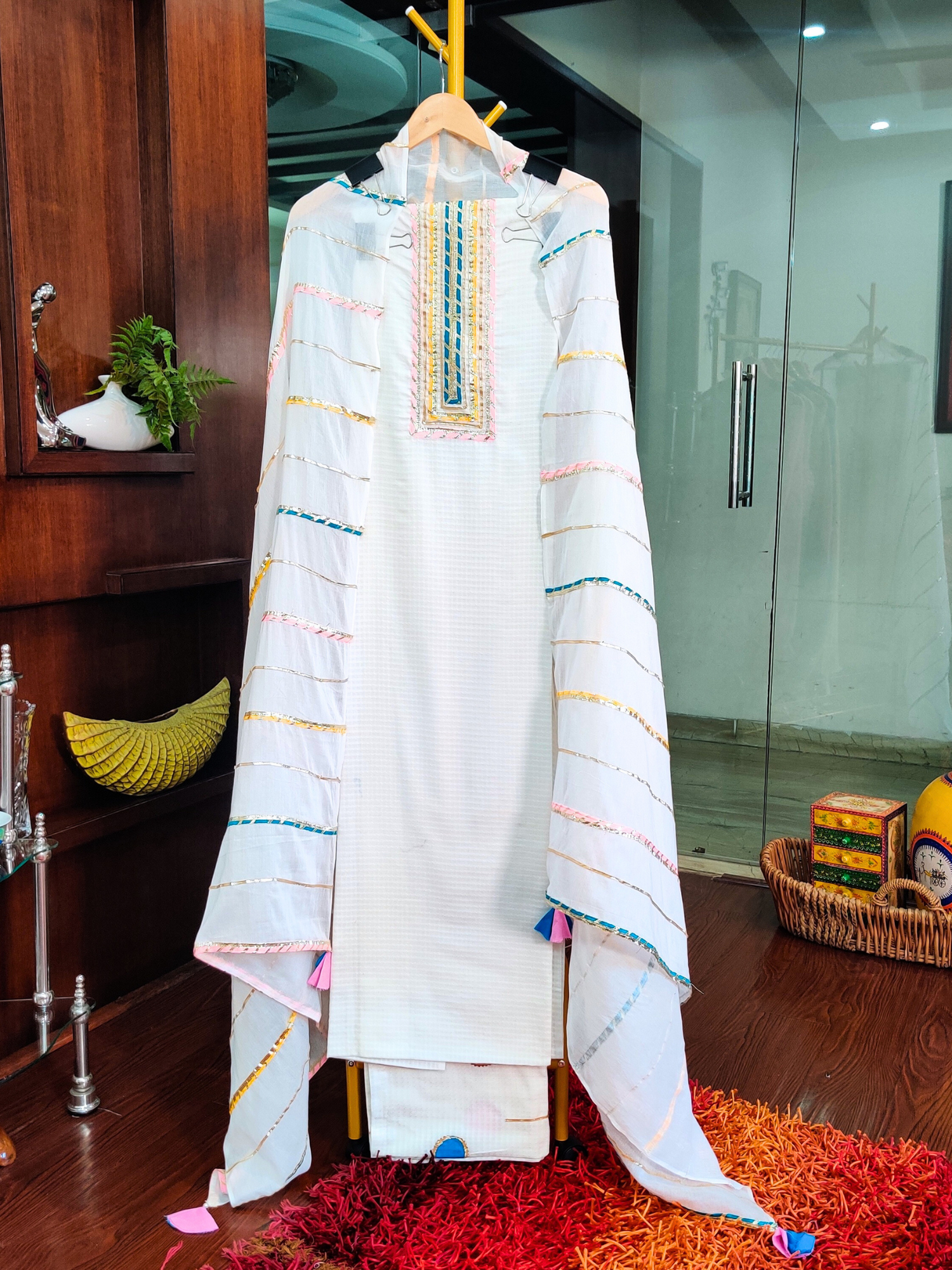 Magenta Handembroidered Cotton Chikankari Kurta