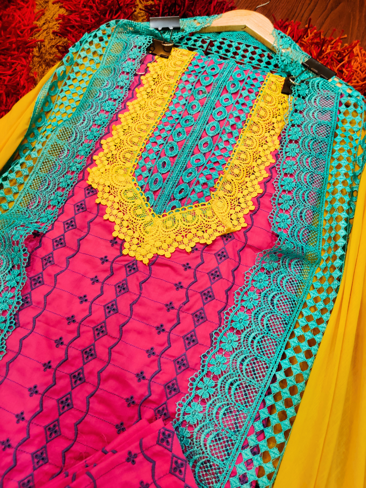 Magenta Handembroidered Cotton Chikankari Kurta