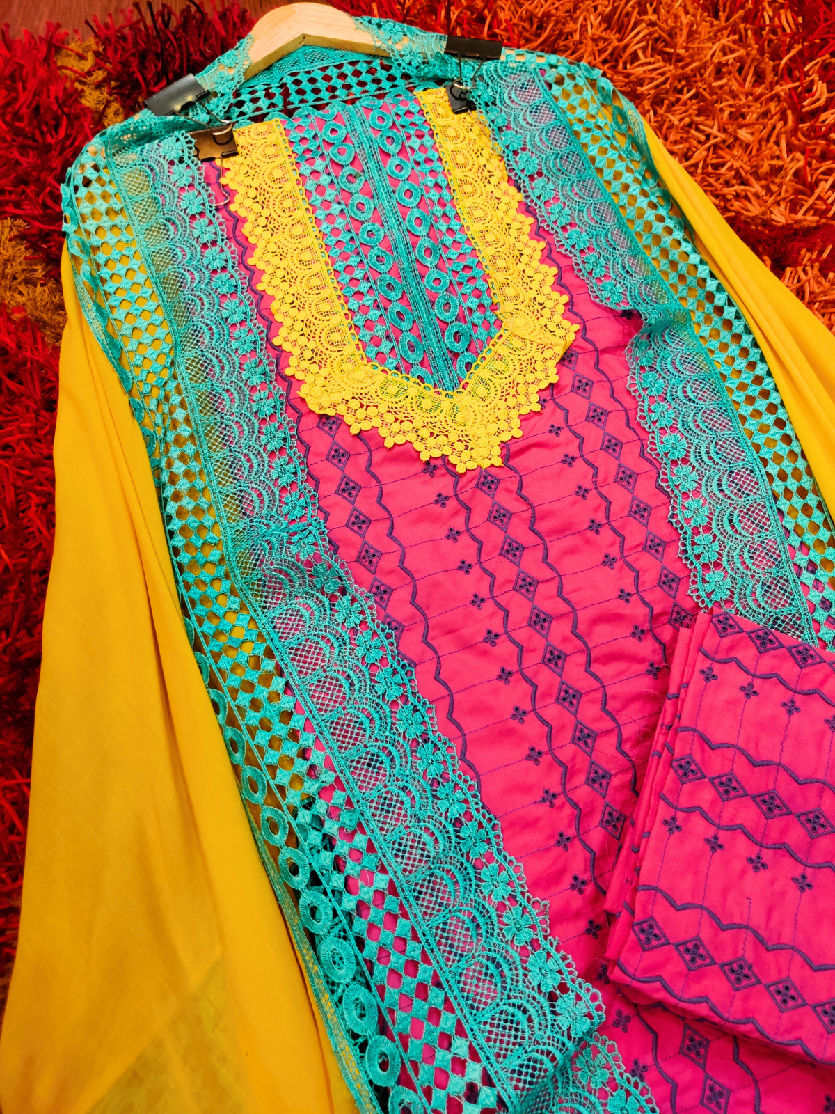 Yellow Schiffli Pure Cotton Kurta