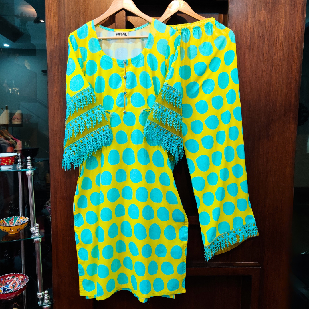 Yellow Schiffli Pure Cotton Kurta
