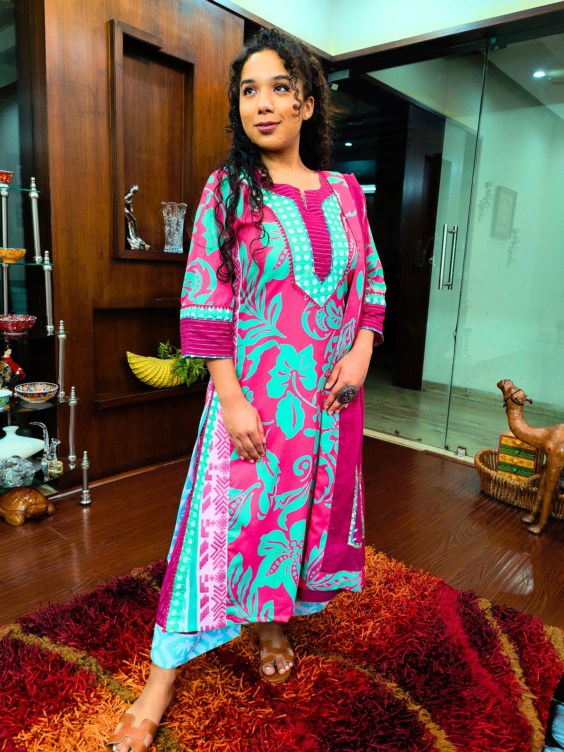 Magenta Digital Printed Moss Georgette Embroidered Stitched Suit Set