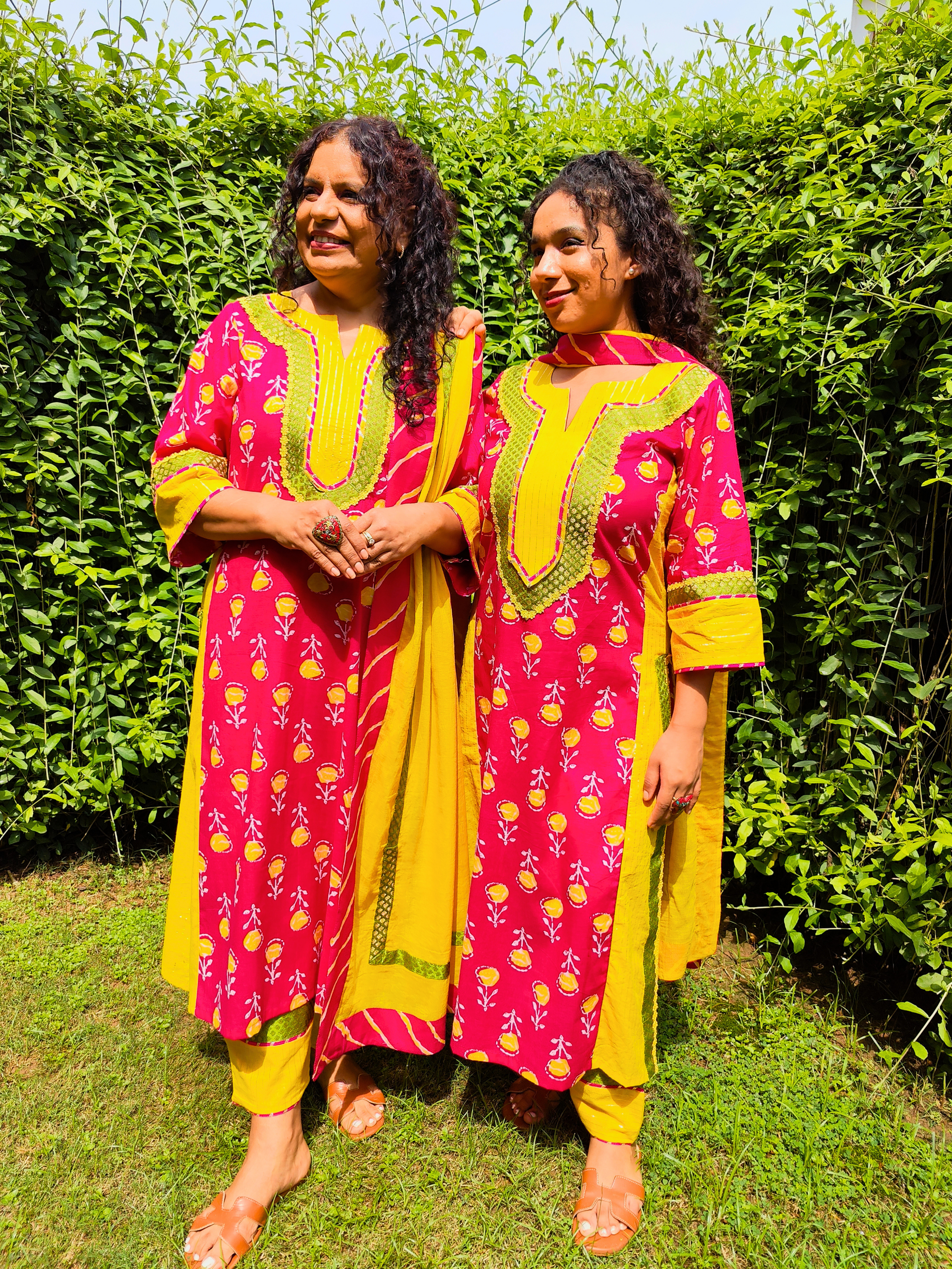 Magenta Digital Printed Cotton Stitched Suit Set