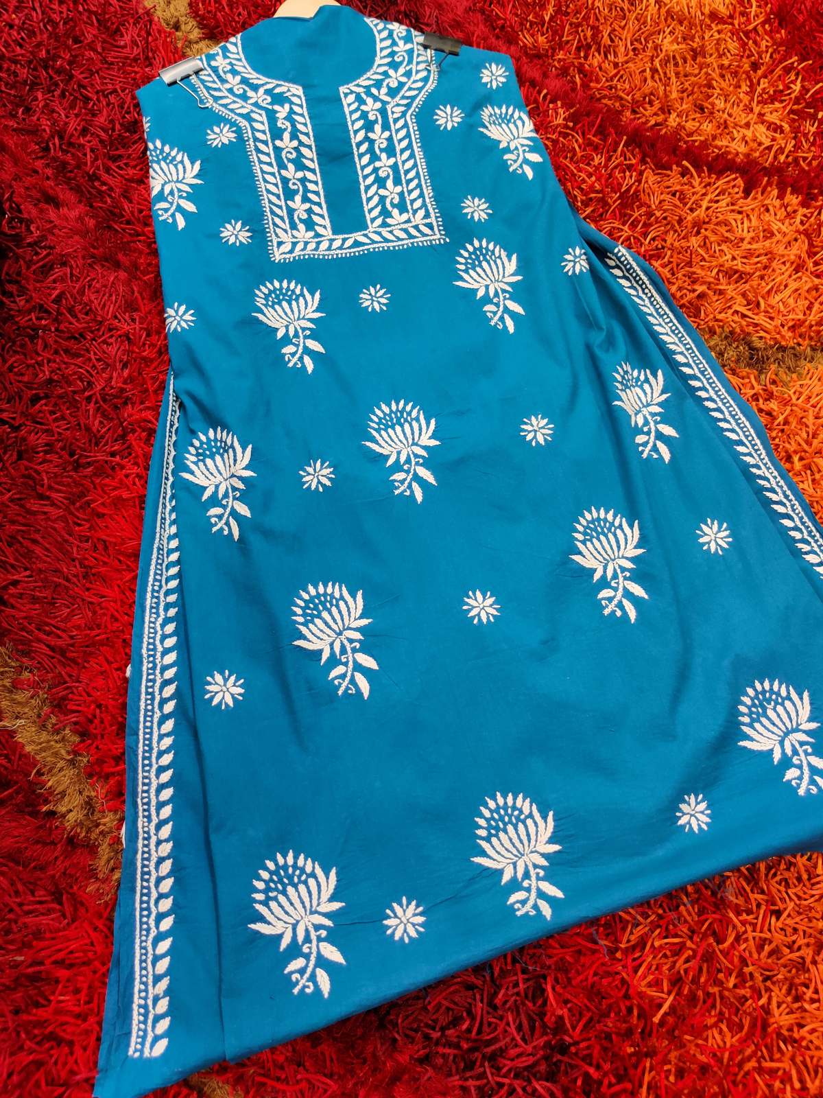 Teal Chikankari Cotton Unstitched Kurta Dress Material