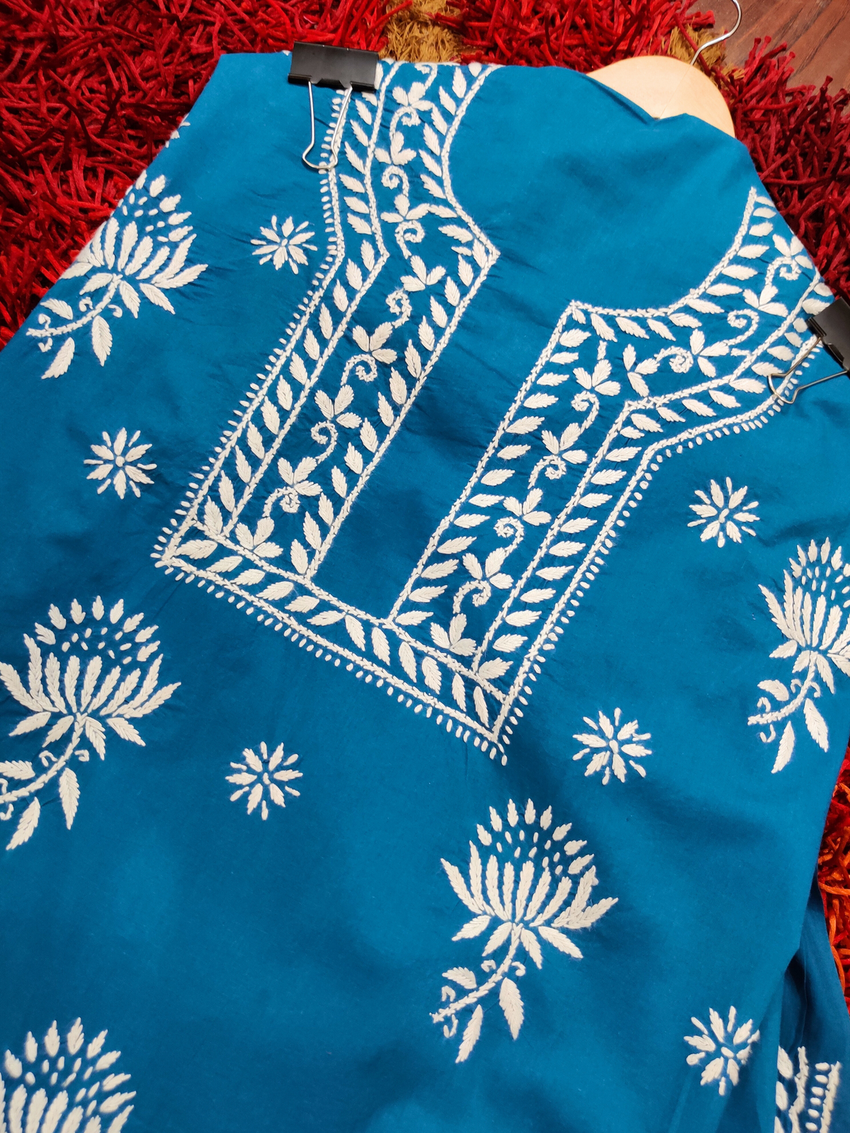 Teal Chikankari Cotton Unstitched Kurta Dress Material