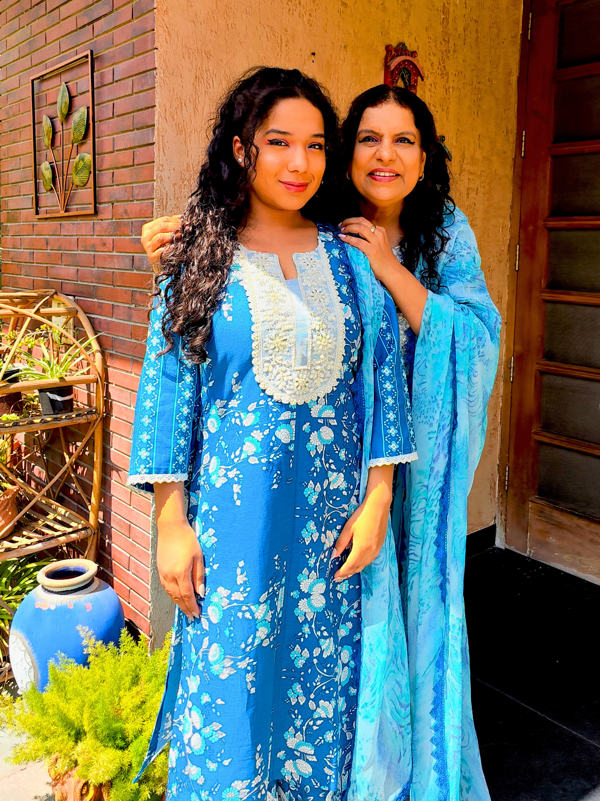 Blue Pearls embroidered Cotton Stitched Suit Set