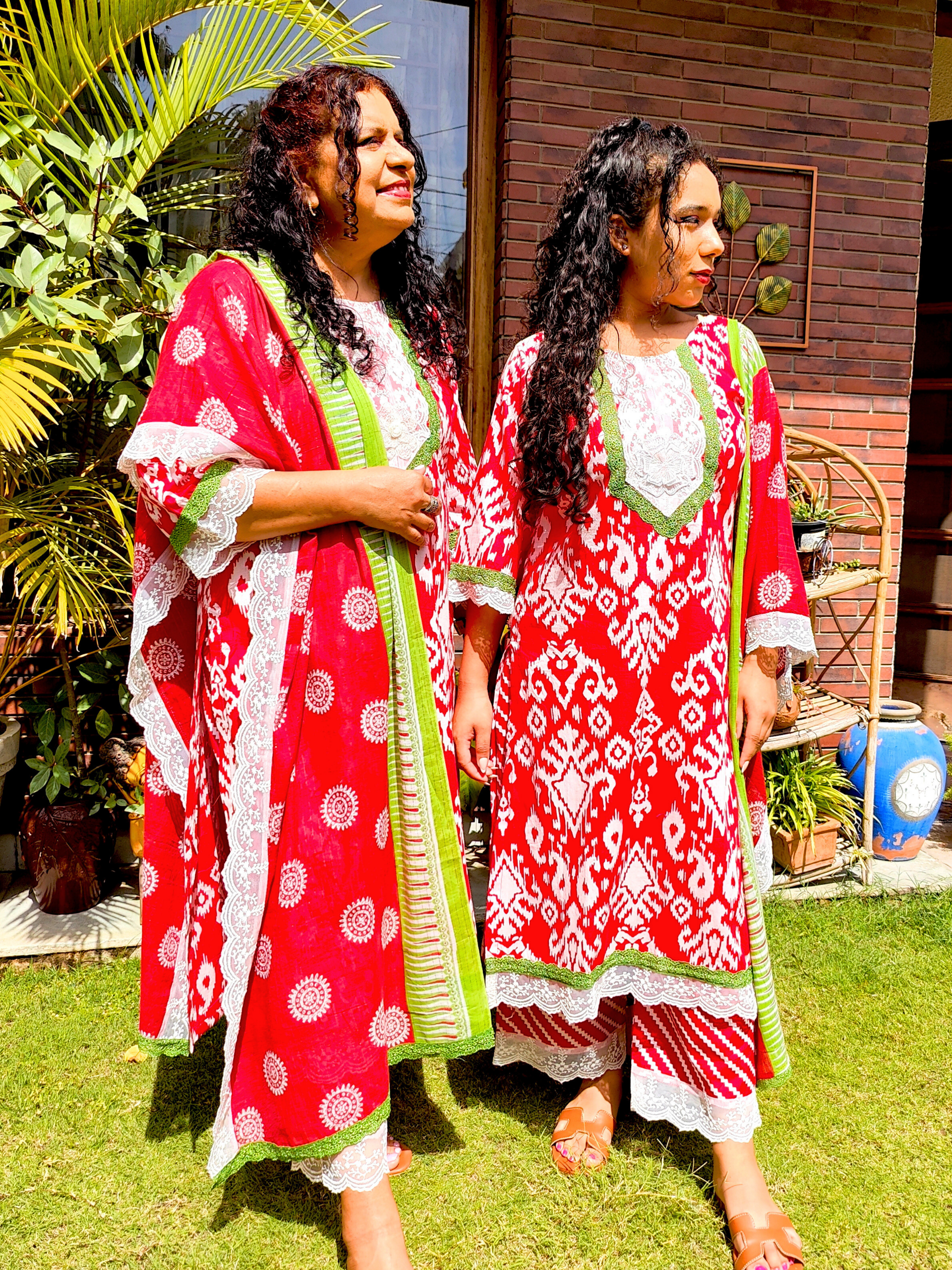 Red Digital Printed Cotton Stitched Suit Set