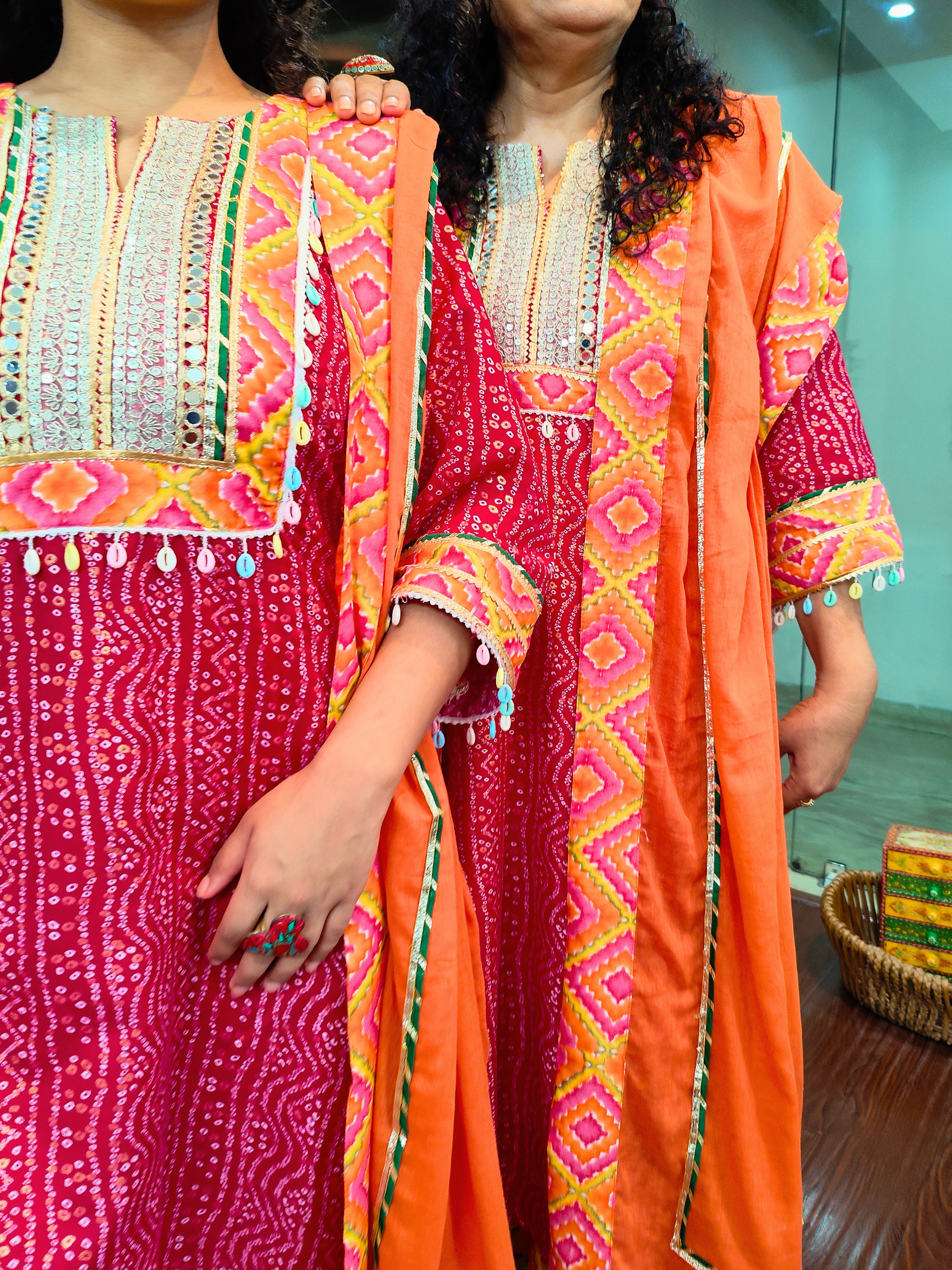 Magenta Bandhej Silver Gota Cotton Stitched Suit Set