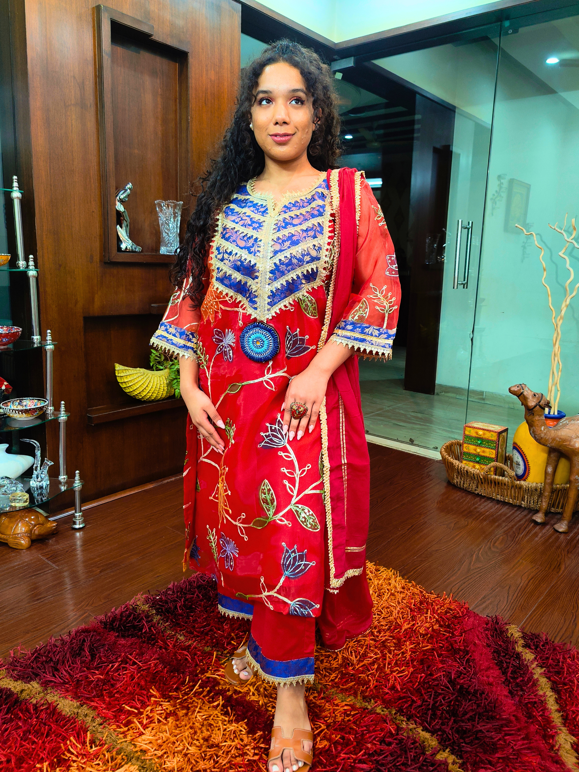 Red Organza Embroidered Banarsi Gota Stitched Suit Set