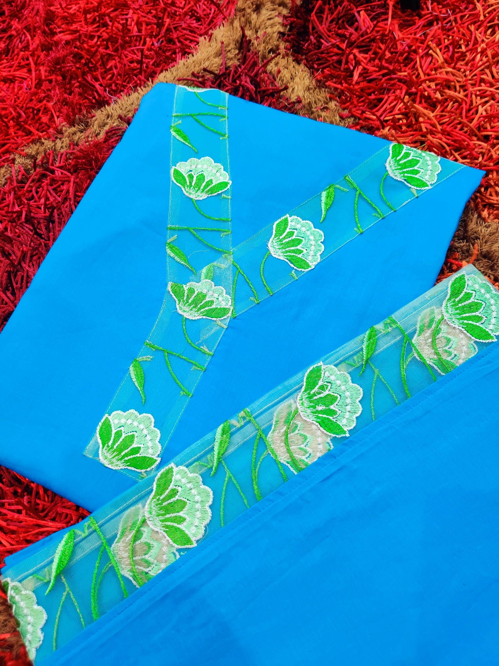 Buy Firozi with Vibrant Lime Green Lace Detailing Unstitched Dress