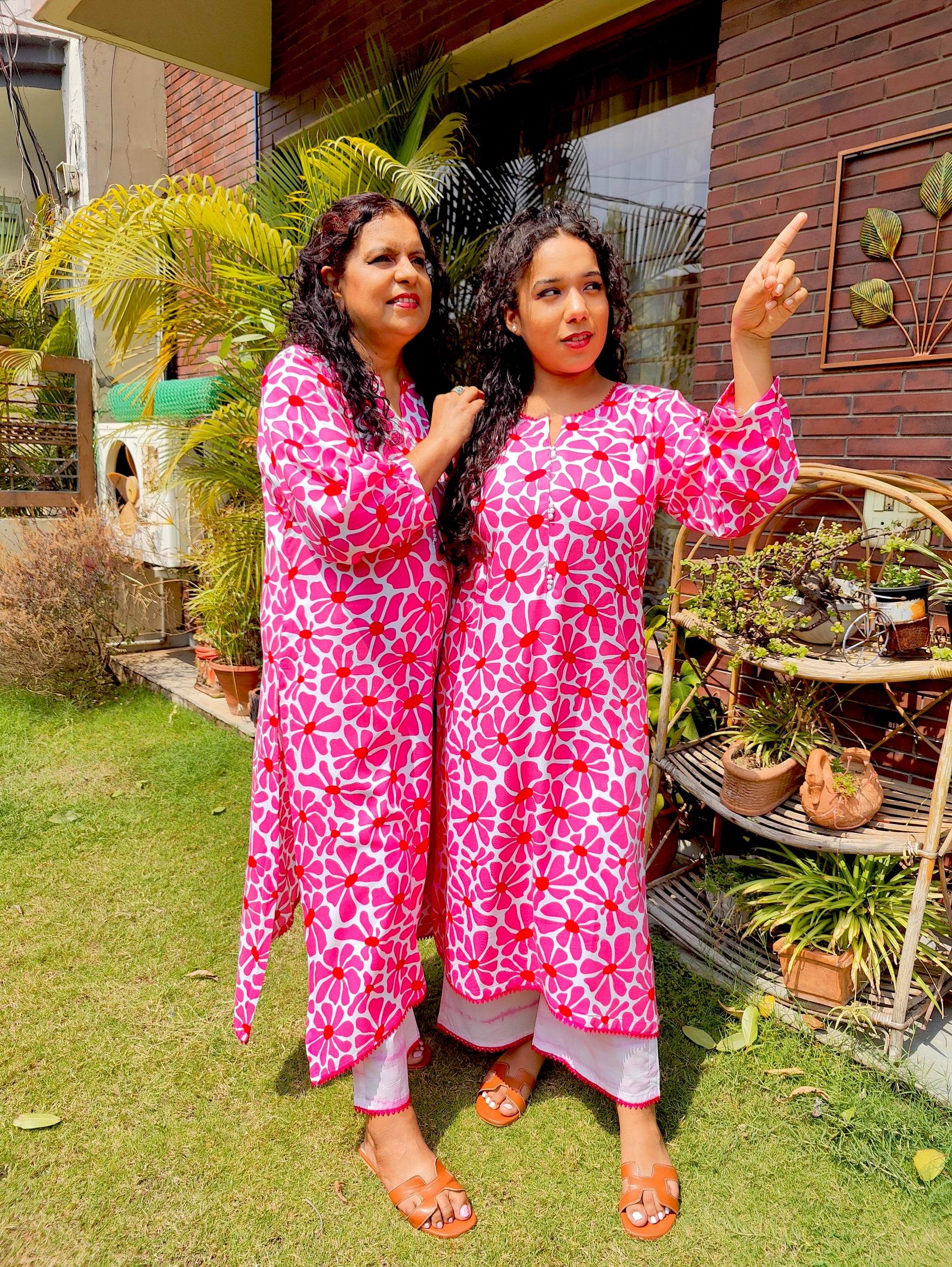 Pink Digital Printed Magenta Lace Cotton Stitched Co-Ord Set