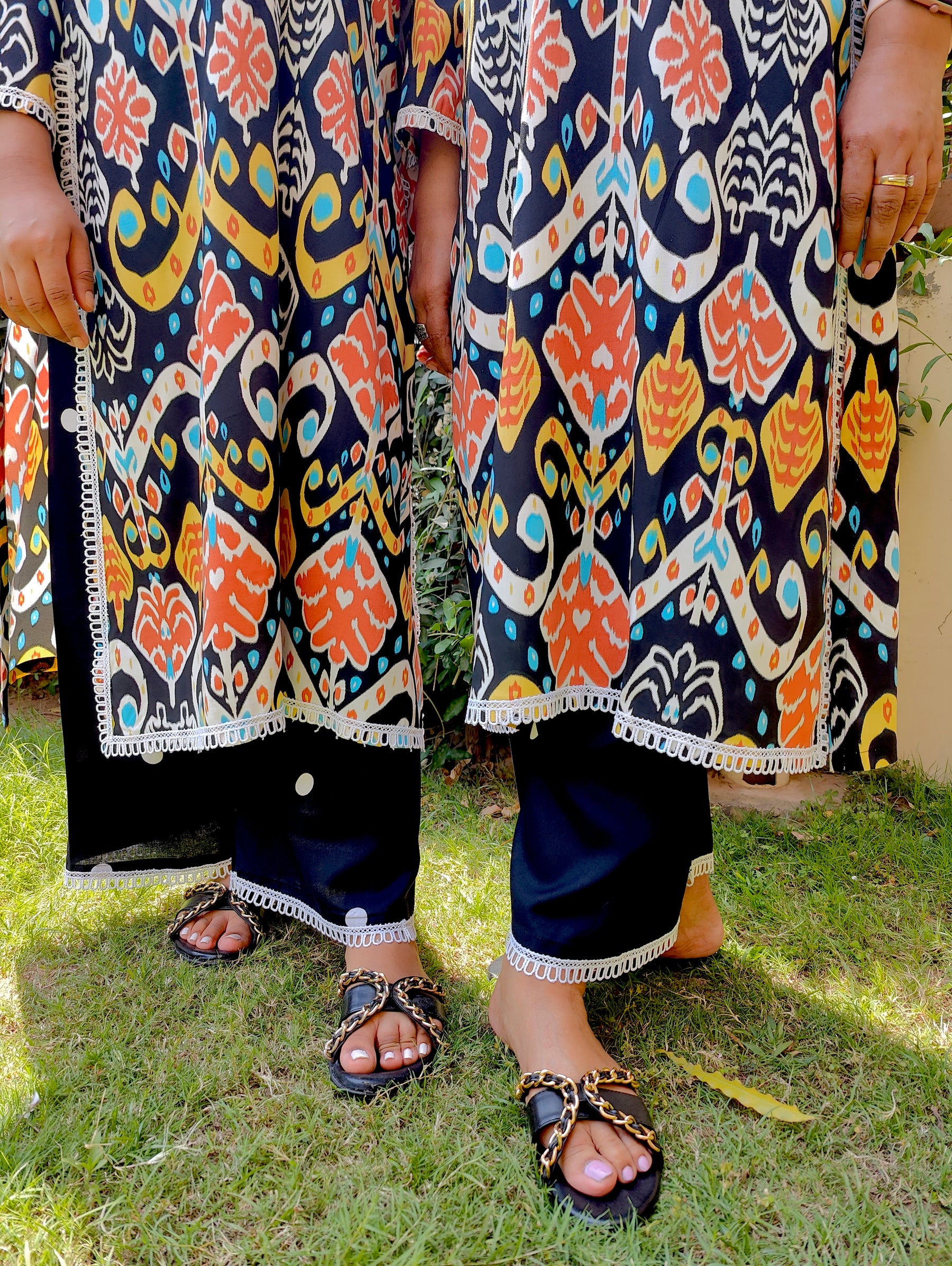 Black Abstract Digital Printed Cotton Stitched Co-Ord Set