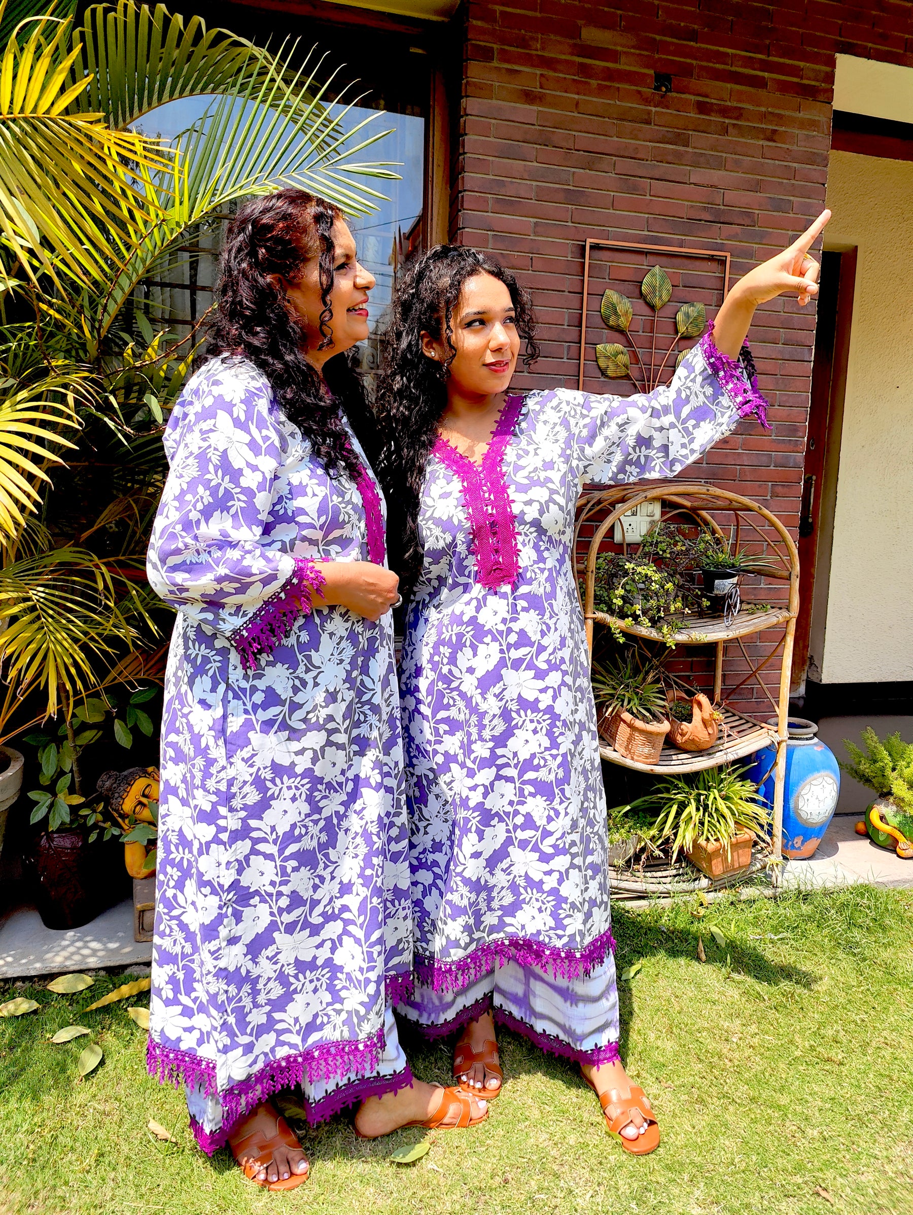 Purple and White Digital Printed Cotton Stitched Co-Ord Set