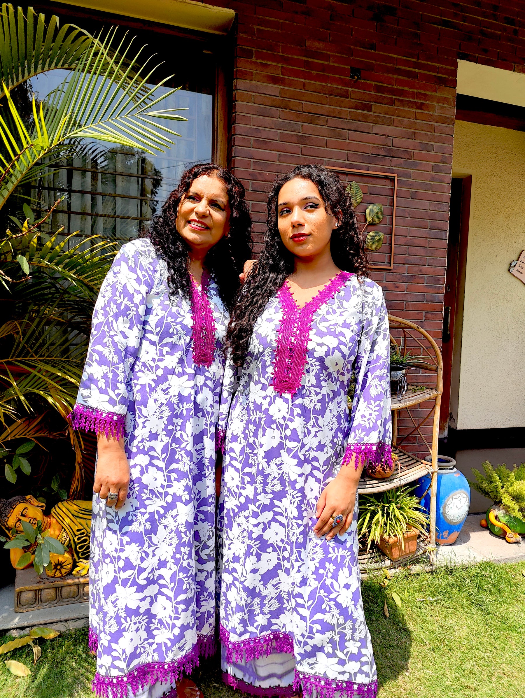 Purple and White Digital Printed Cotton Stitched Co-Ord Set