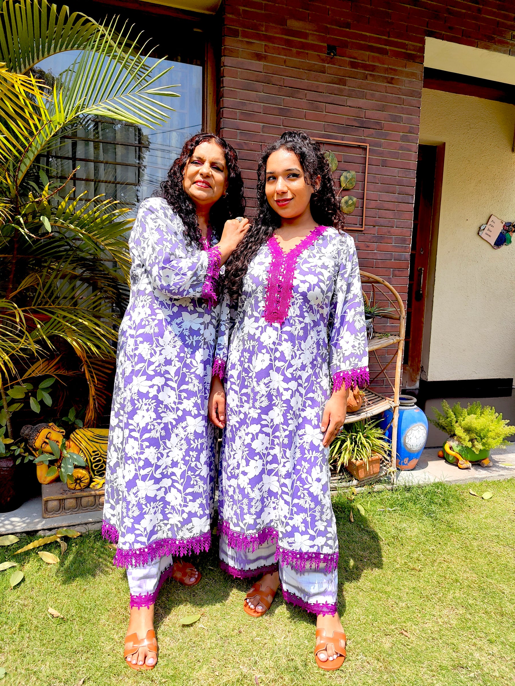 Purple and White Digital Printed Cotton Stitched Co-Ord Set