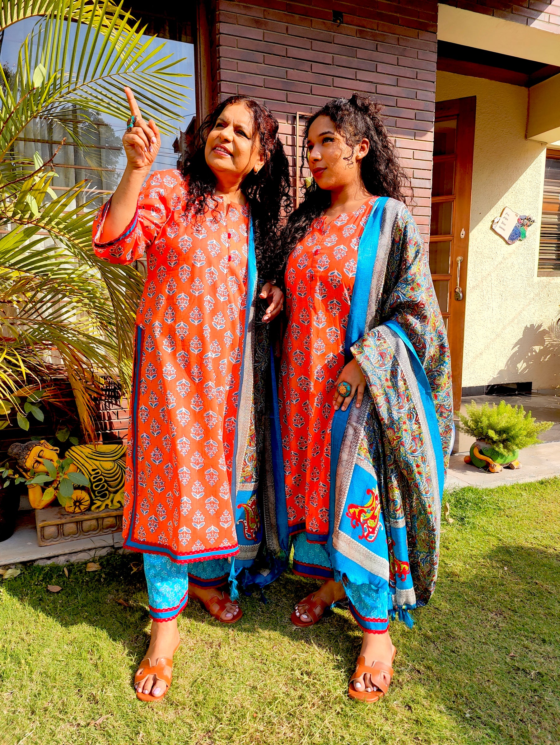 Orange Cotton Digital Printed Stitched Suit Set