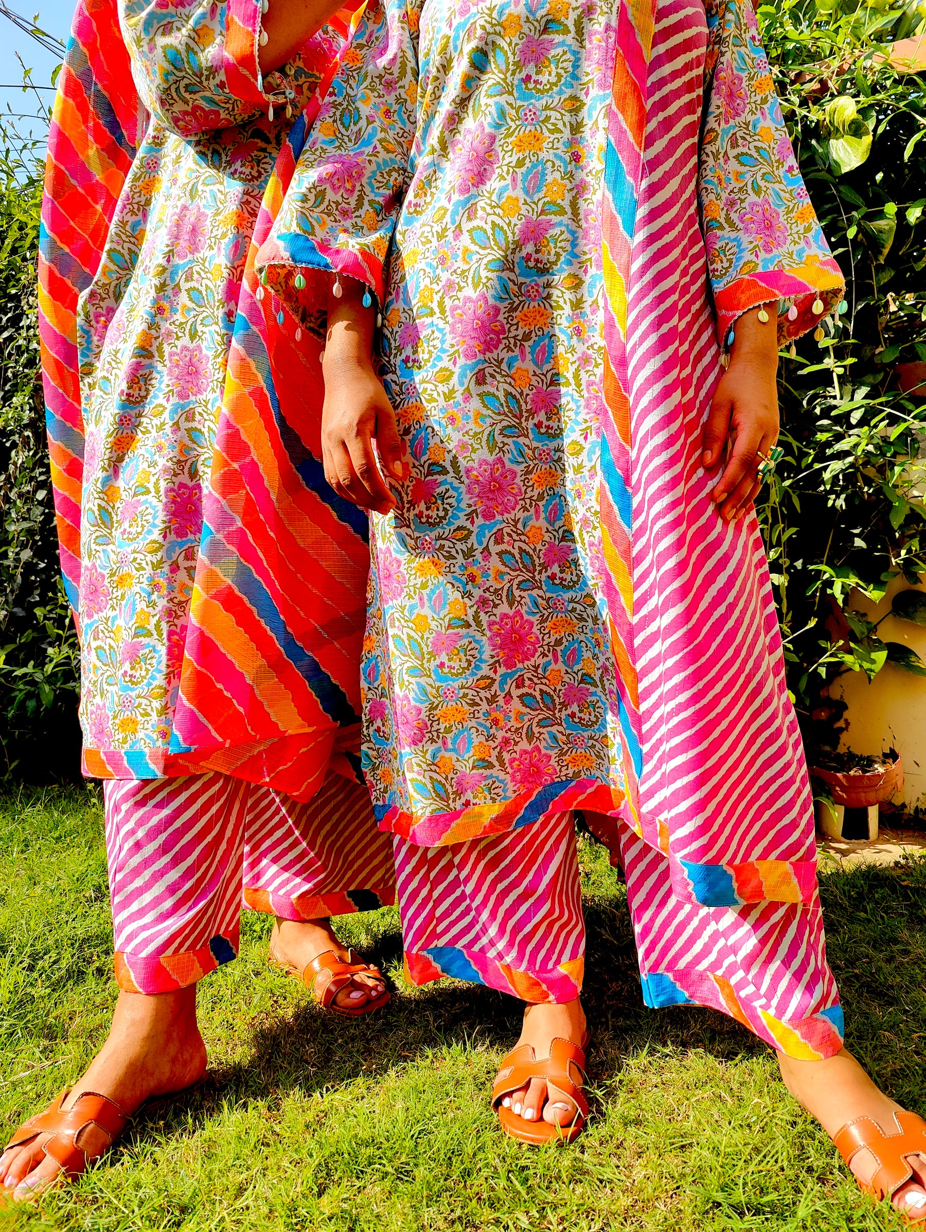 Multi Coloured Floral Digital Printed Cotton Stitched Suit Set