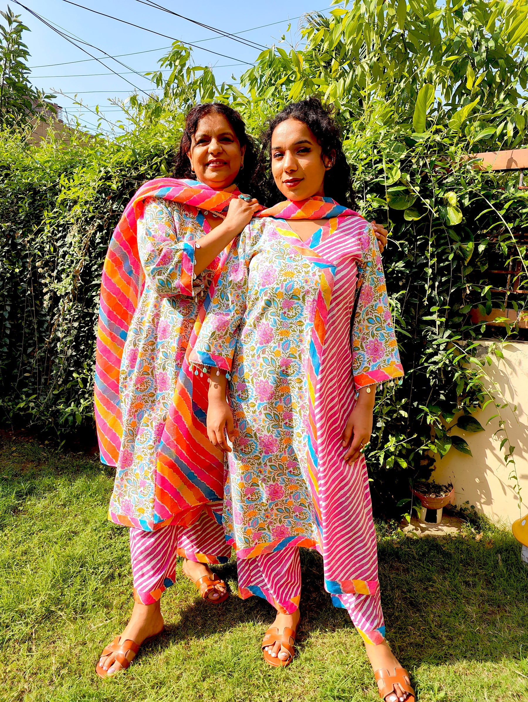 Multi Coloured Floral Digital Printed Cotton Stitched Suit Set
