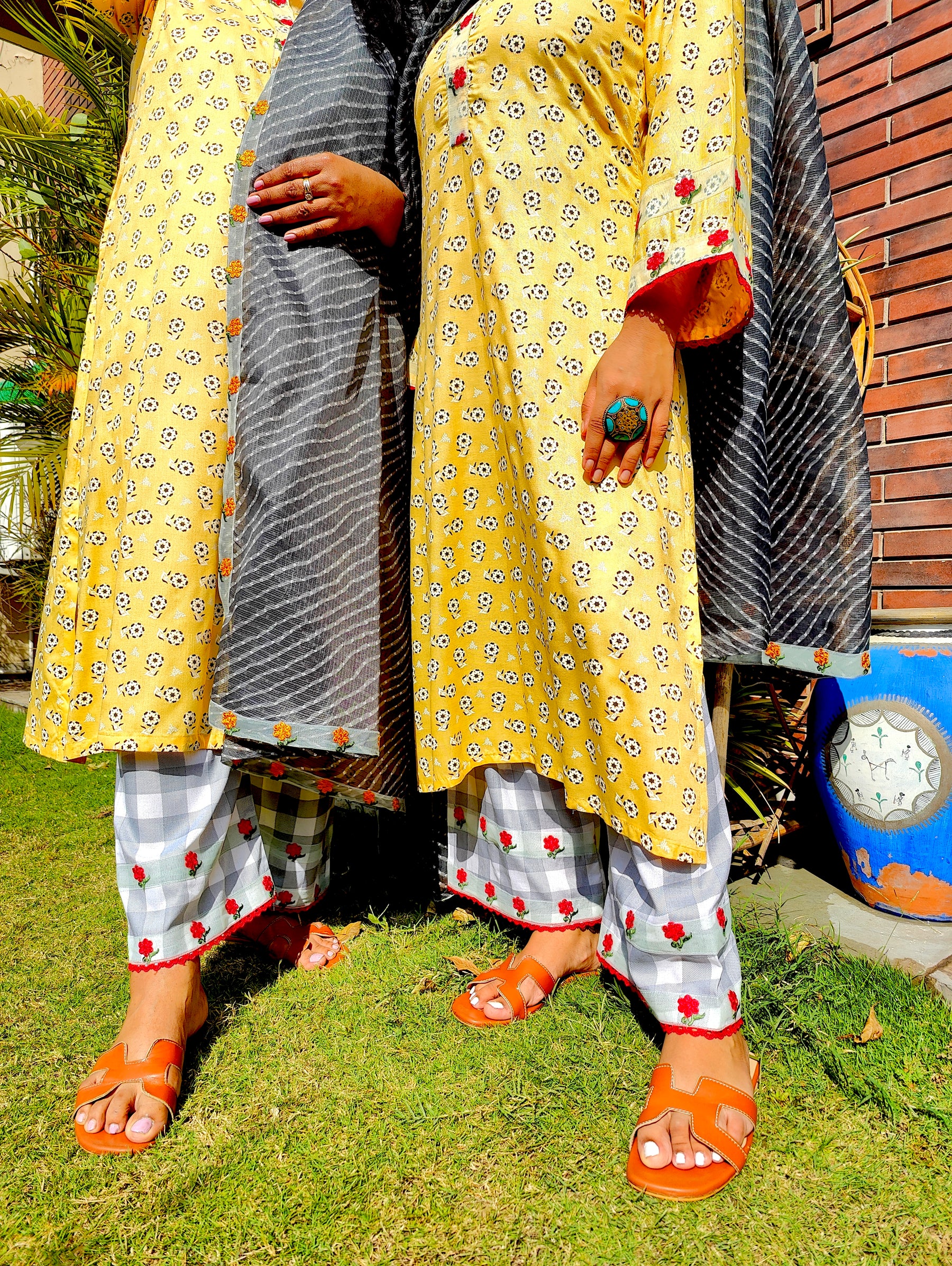 Yellow Cotton Digital Printed Embroidered Lace Stitched Suit Set