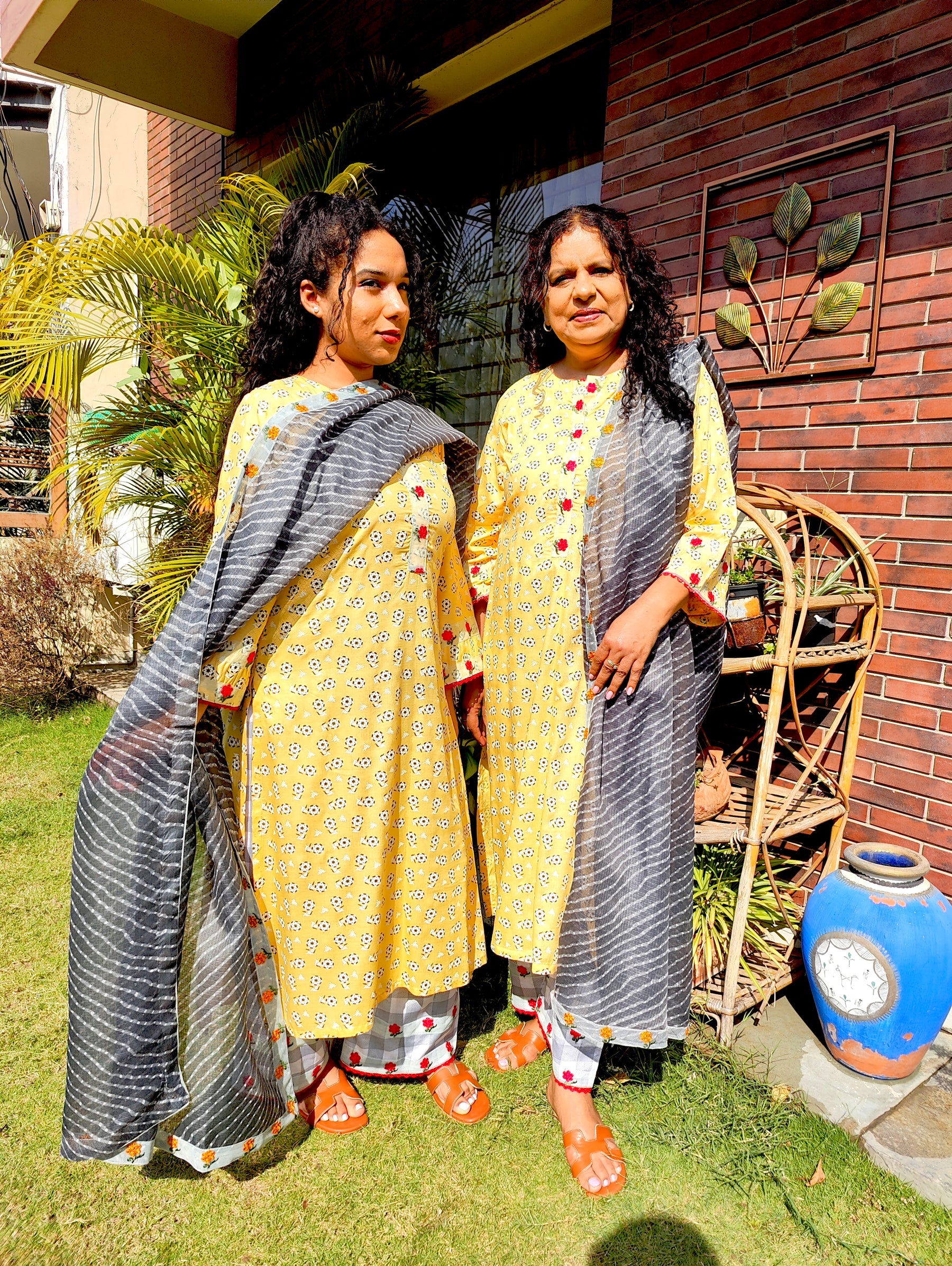 Yellow Cotton Digital Printed Embroidered Lace Stitched Suit Set
