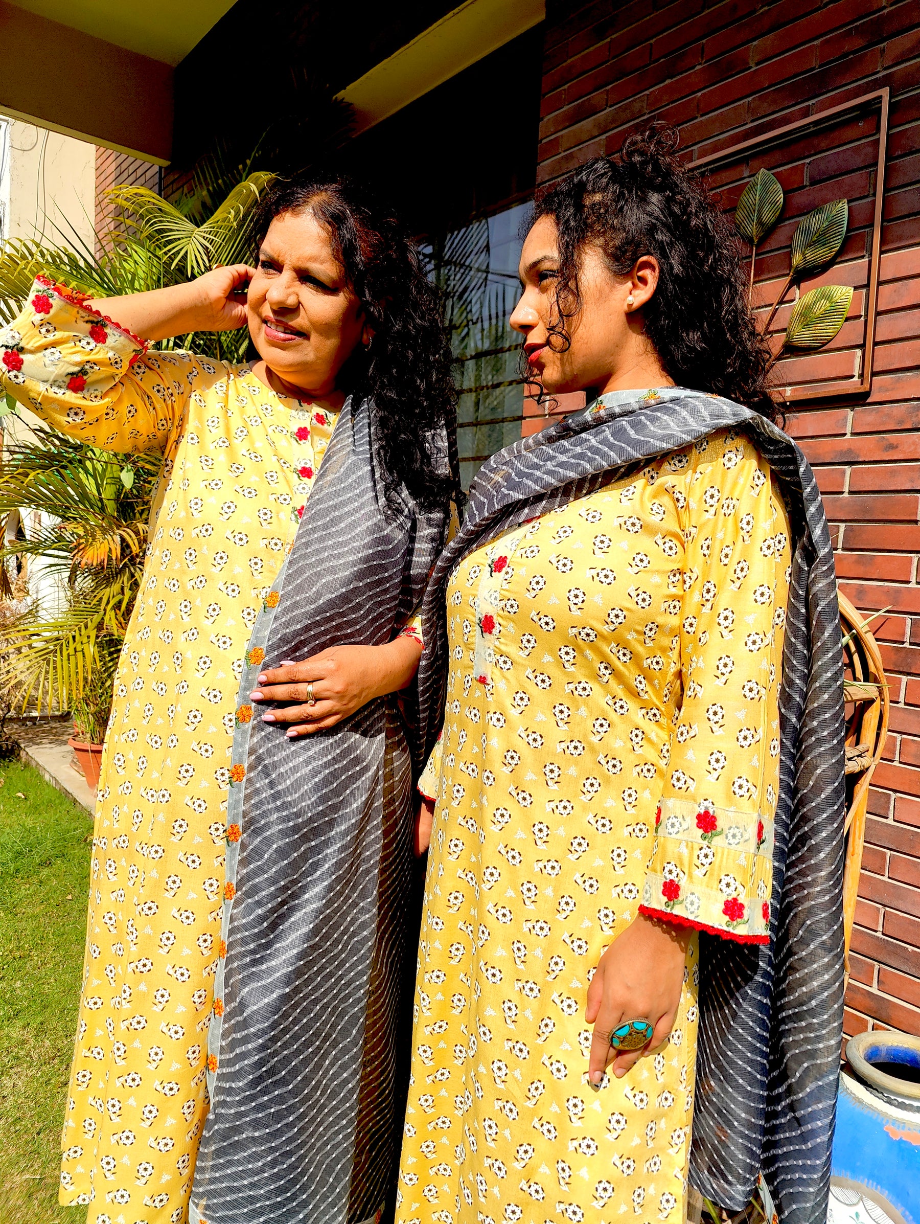 Yellow Cotton Digital Printed Embroidered Lace Stitched Suit Set