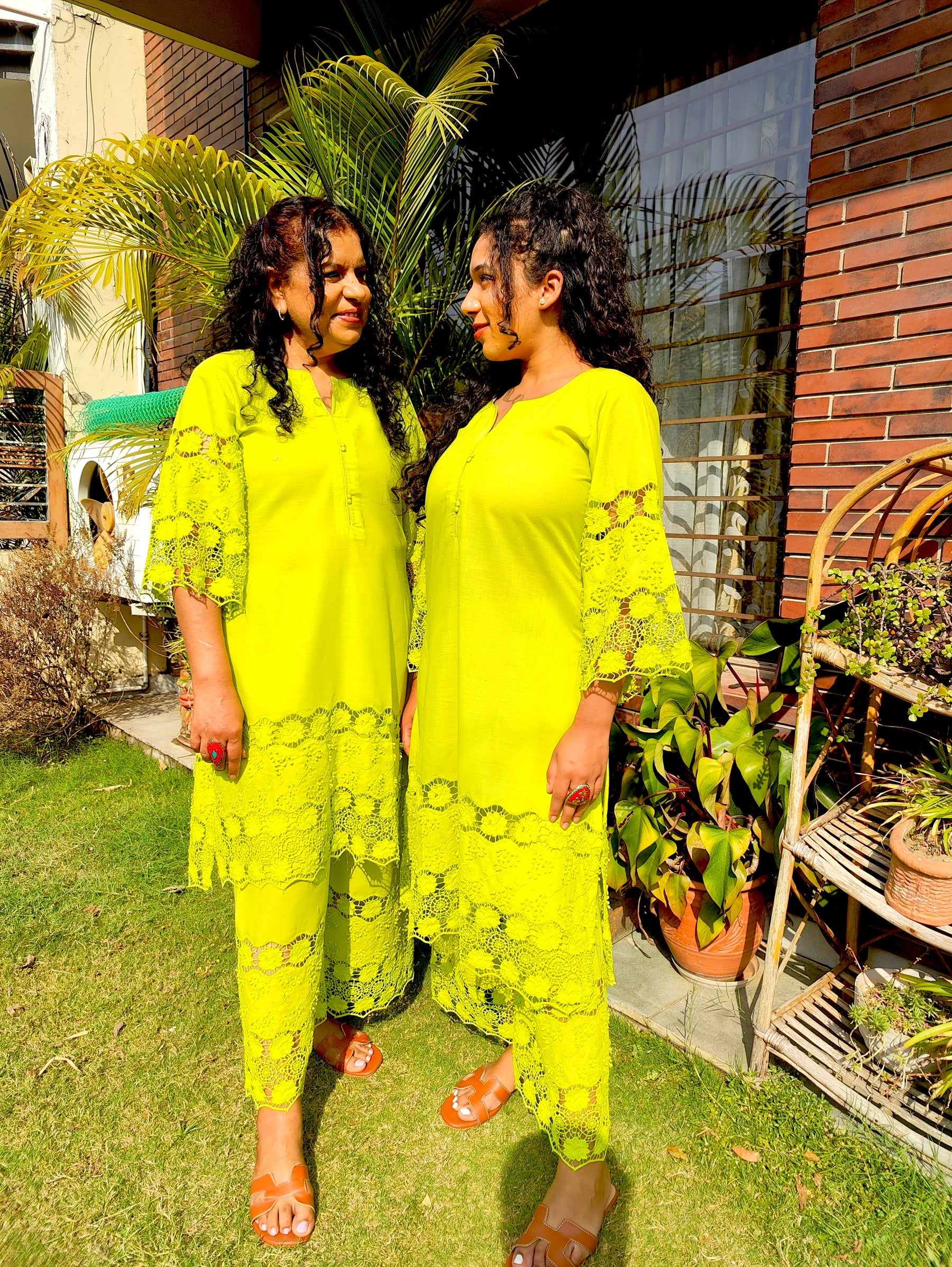 Lime Green Embroidered Cotton Stitched Co-Ord Set