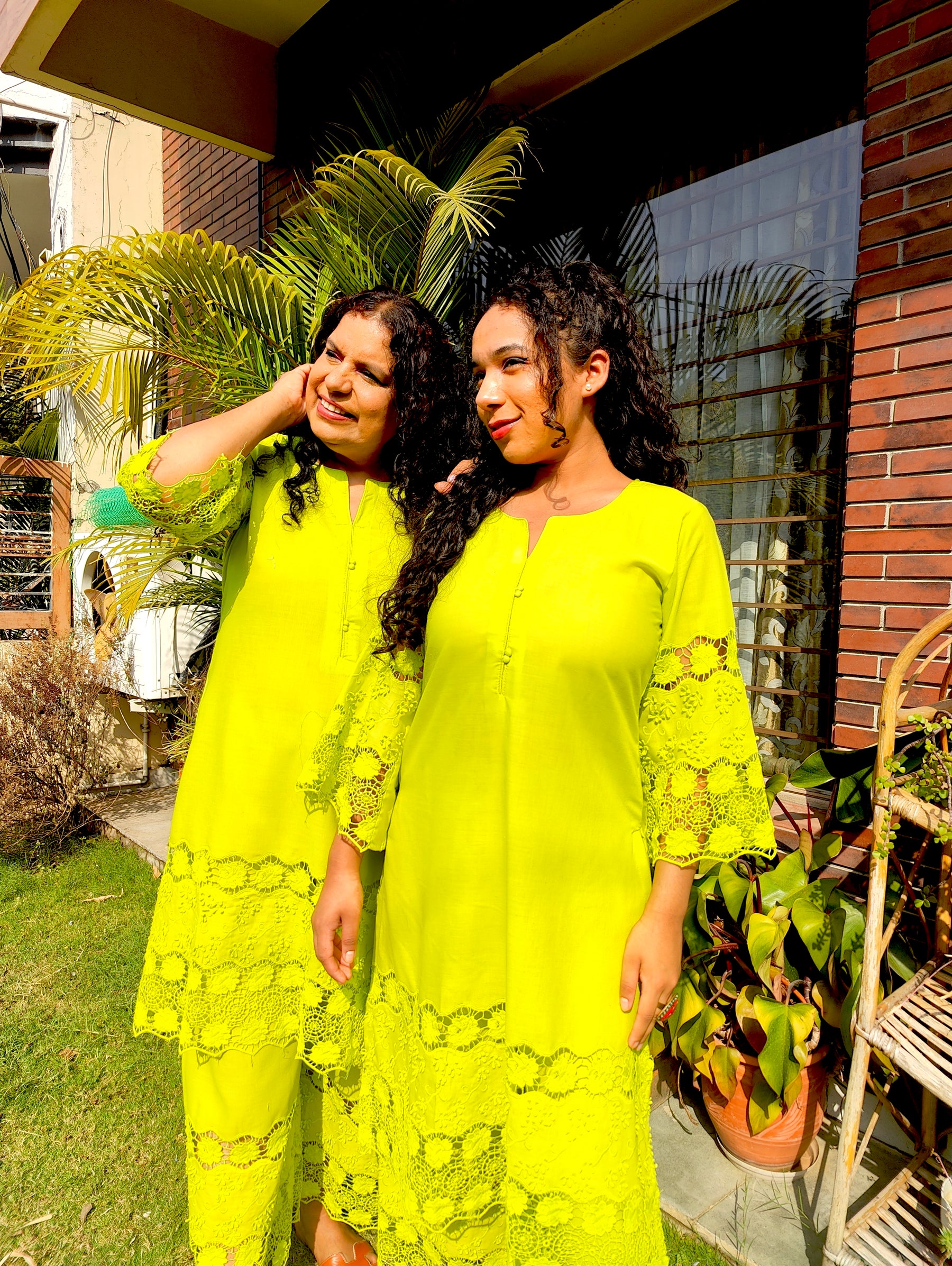 Lime Green Embroidered Cotton Stitched Co-Ord Set