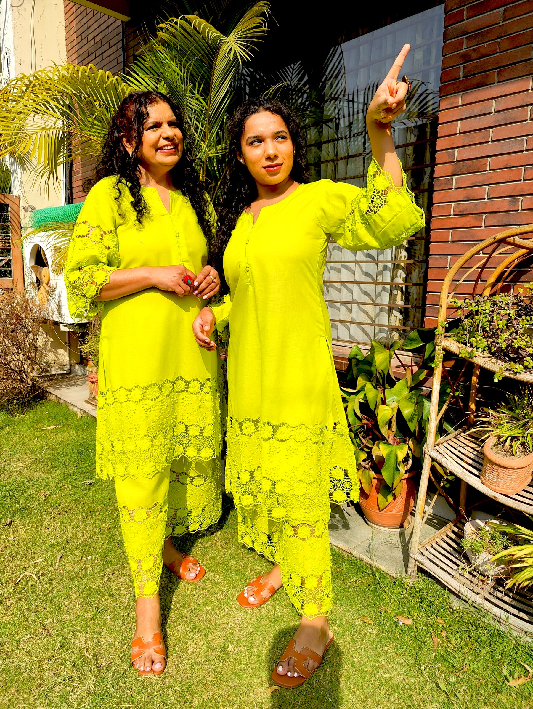 Lime Green Embroidered Cotton Stitched Co-Ord Set