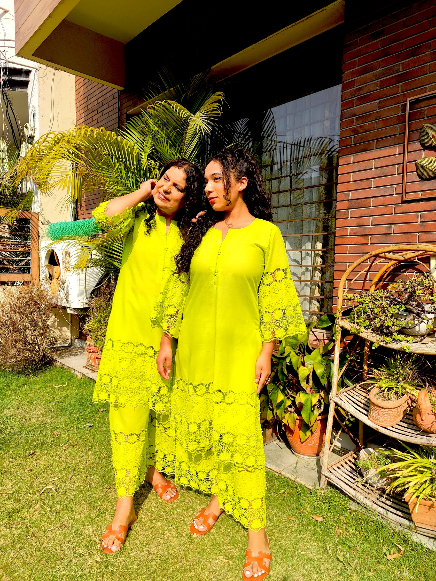 Lime Green Embroidered Cotton Stitched Co-Ord Set