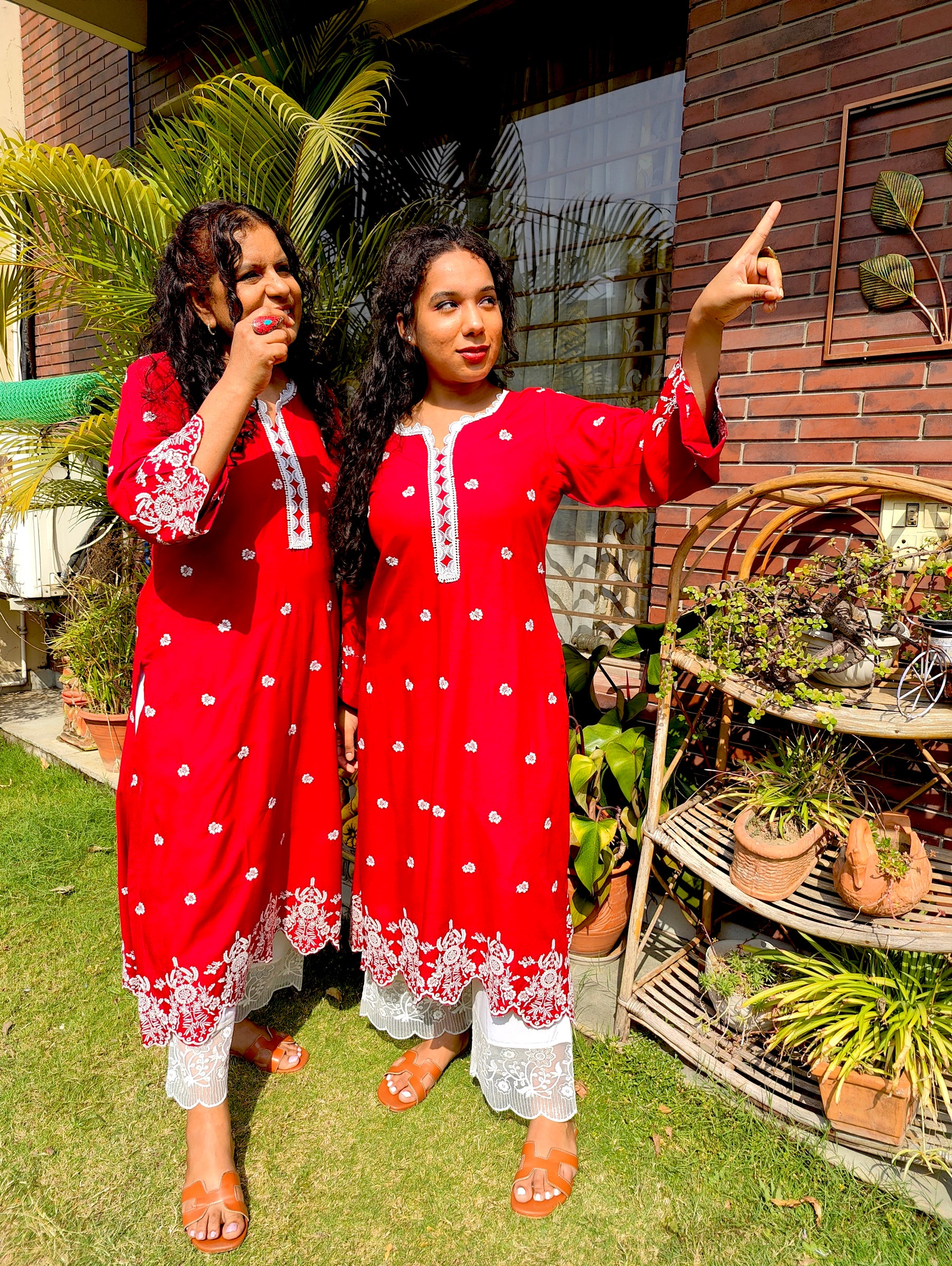 Red Embroidered Cotton Stitched Co-Ord Set