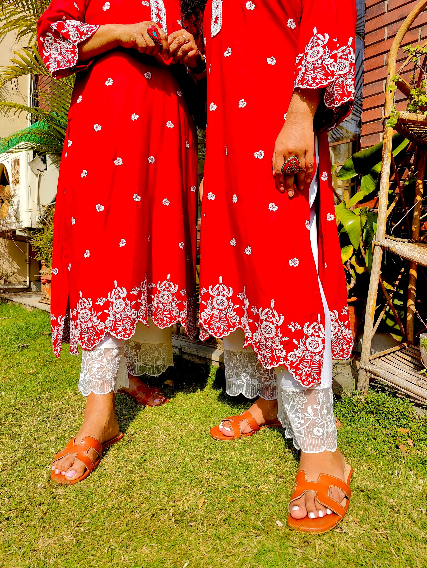 Red Embroidered Cotton Stitched Co-Ord Set