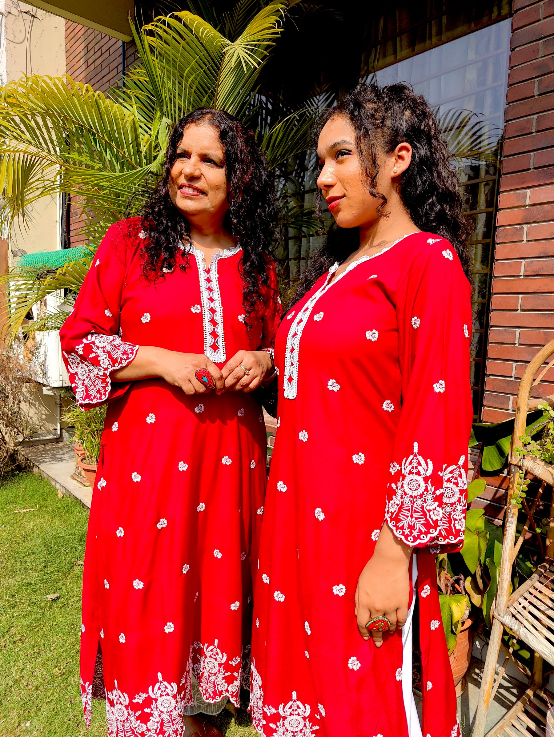 Red Embroidered Cotton Stitched Co-Ord Set
