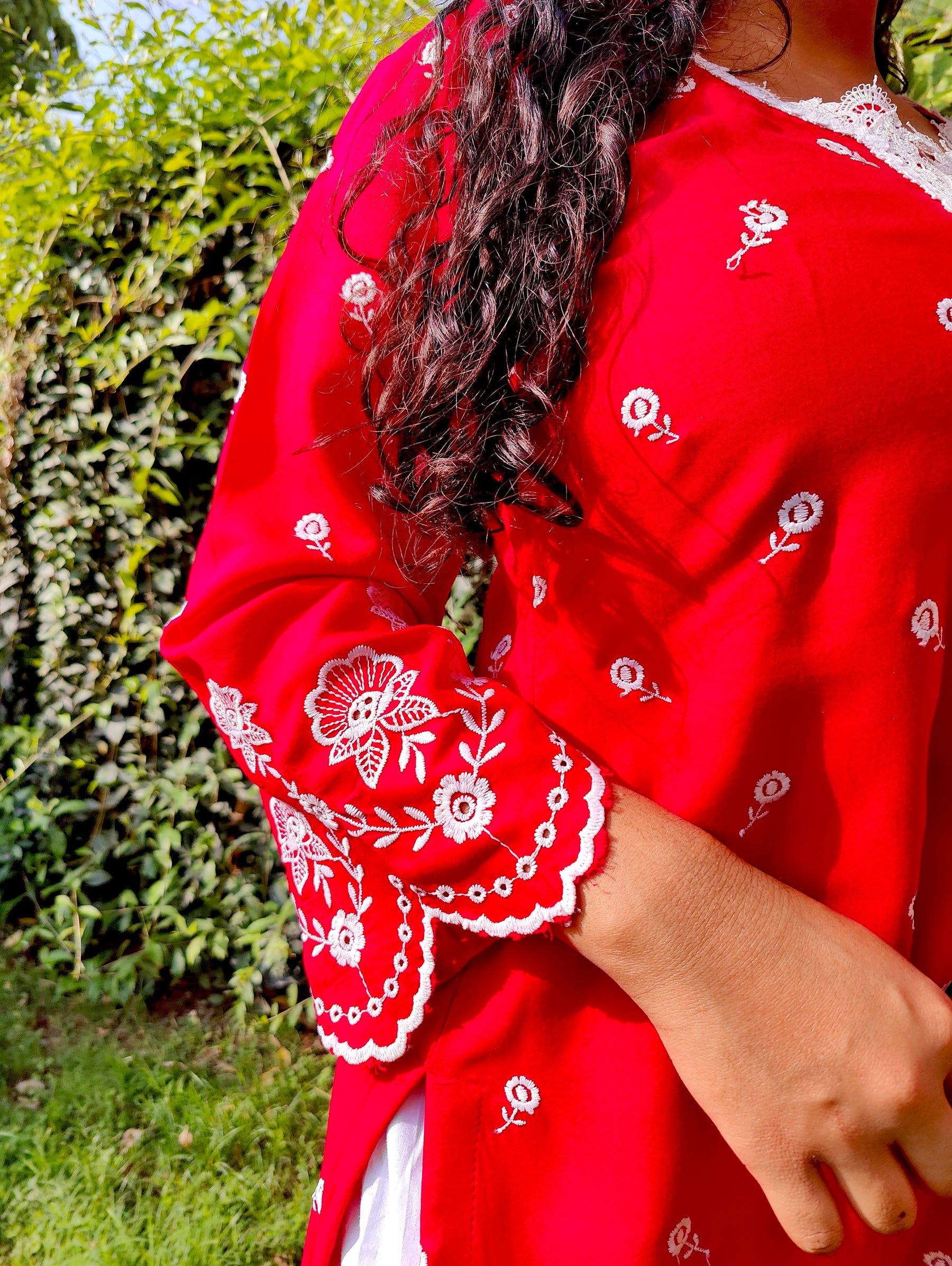 Magenta Embroidered Cotton Stitched Co-Ord Set