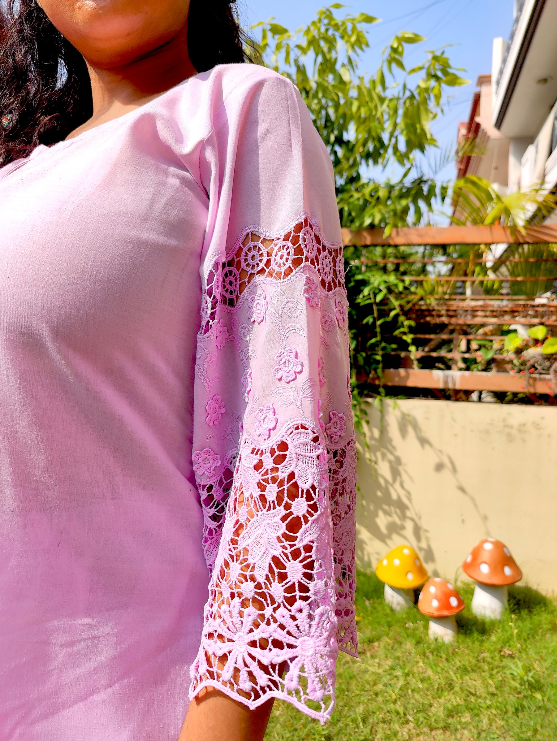Lilac Embroidered Cotton Stitched Co-Ord Set