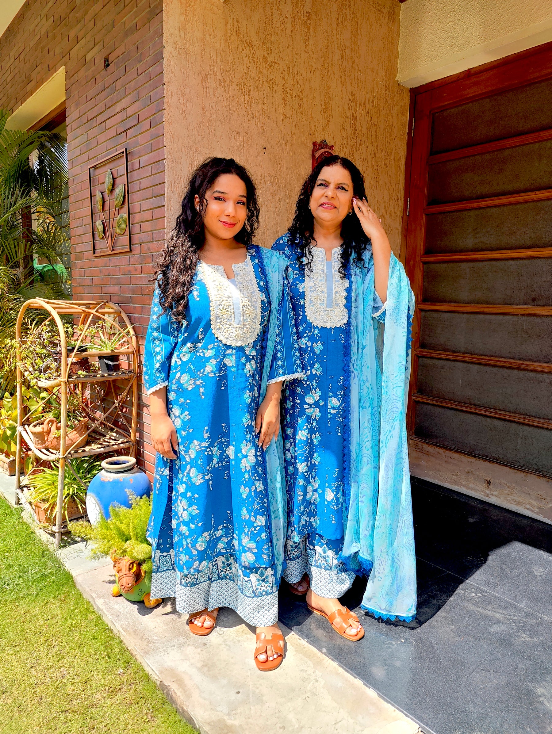 Blue Pearls embroidered Cotton Stitched Suit Set