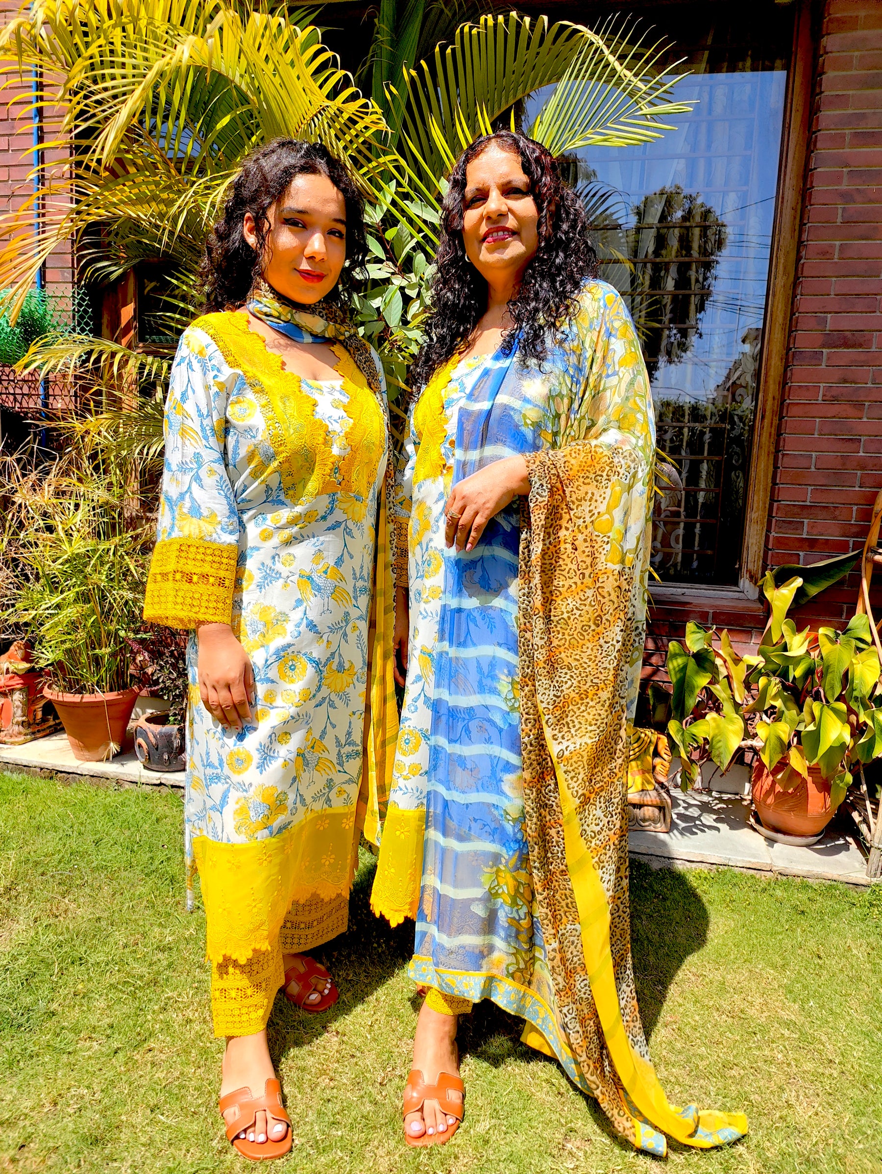 White Muslin Yellow Italian Lace Stitched Suit Set
