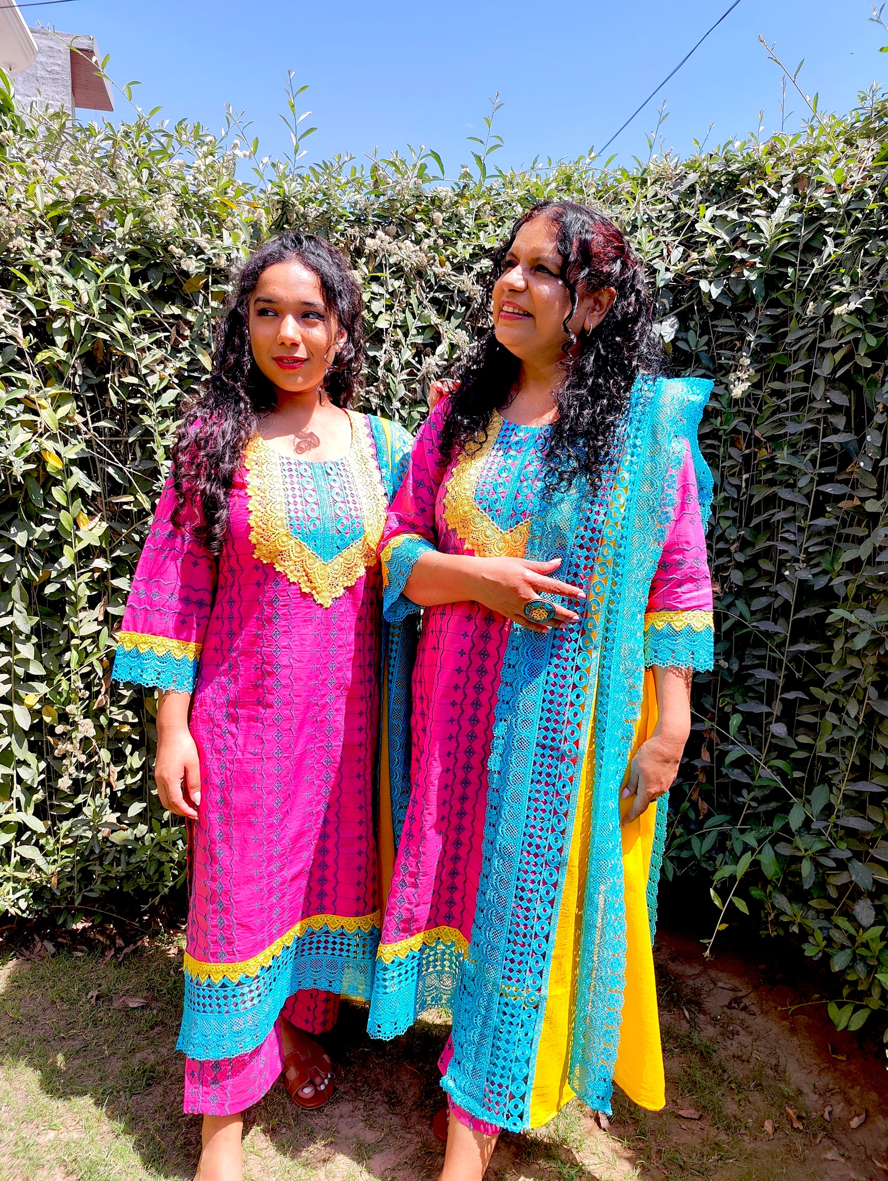 Magenta Embroidered Cotton Stitched Suit Set