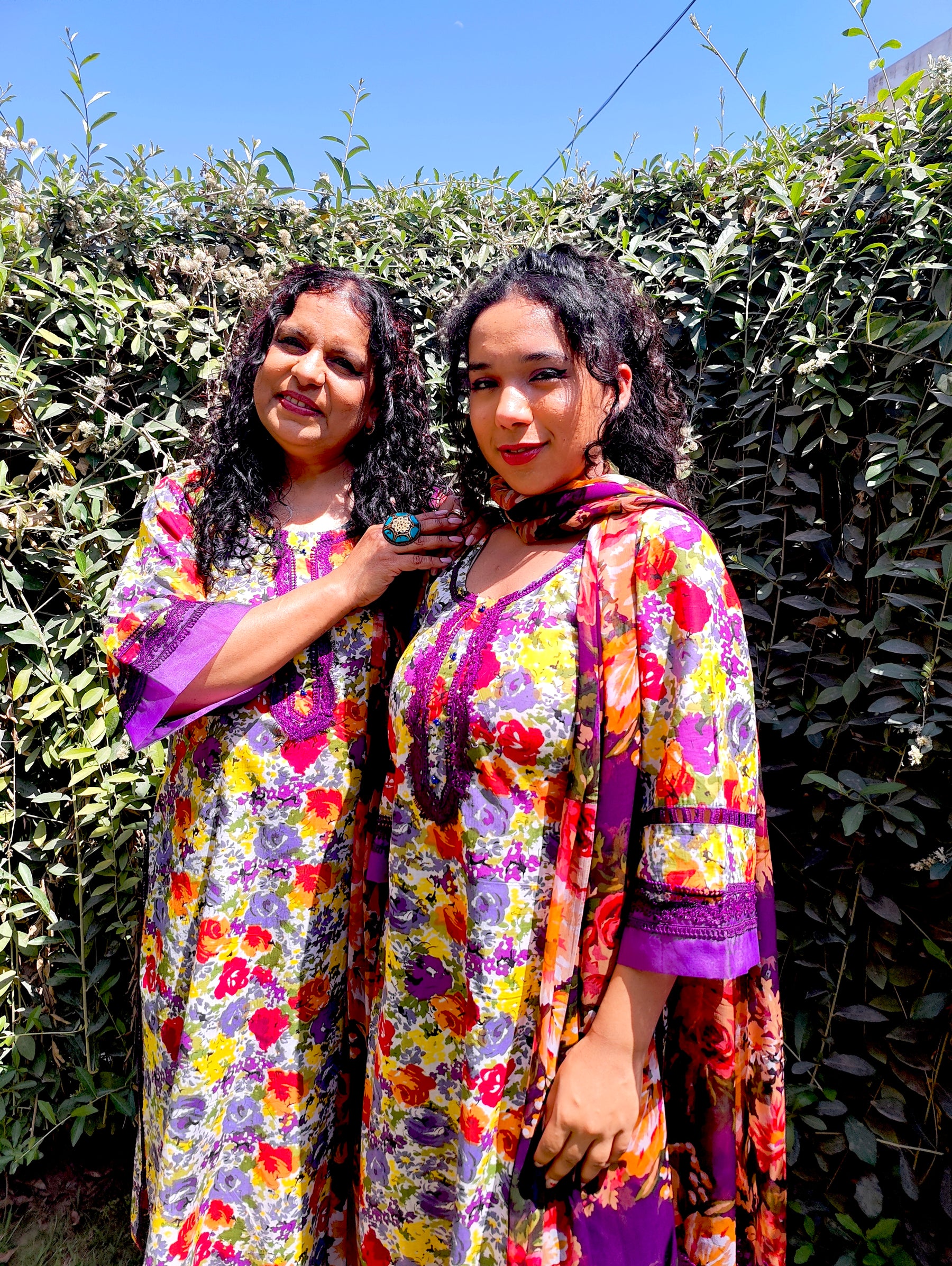Purple Floral Handblock Cotton Stitched Suit Set