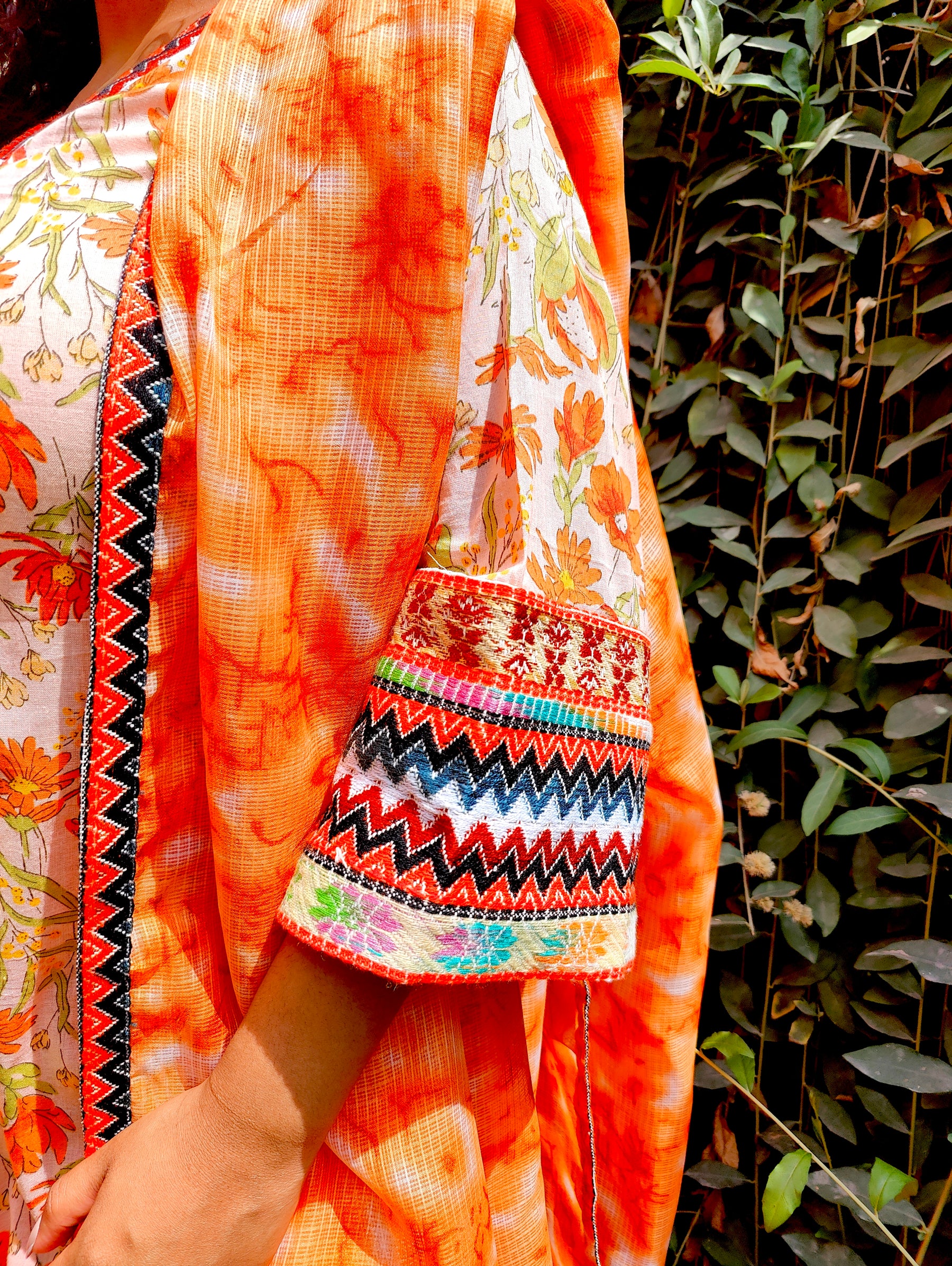 Orange Floral Multi Embroidered Stitched Suit Set
