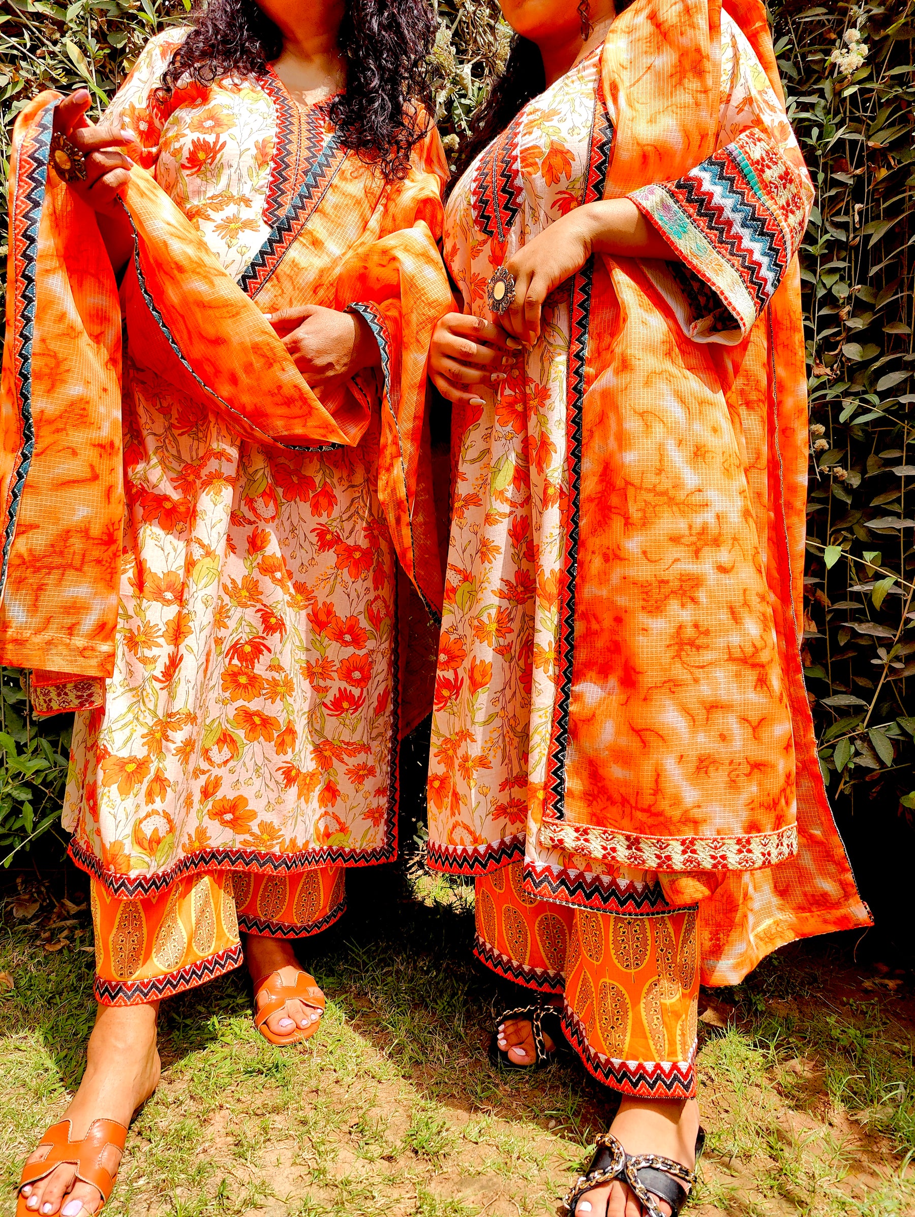 Orange Floral Multi Embroidered Stitched Suit Set