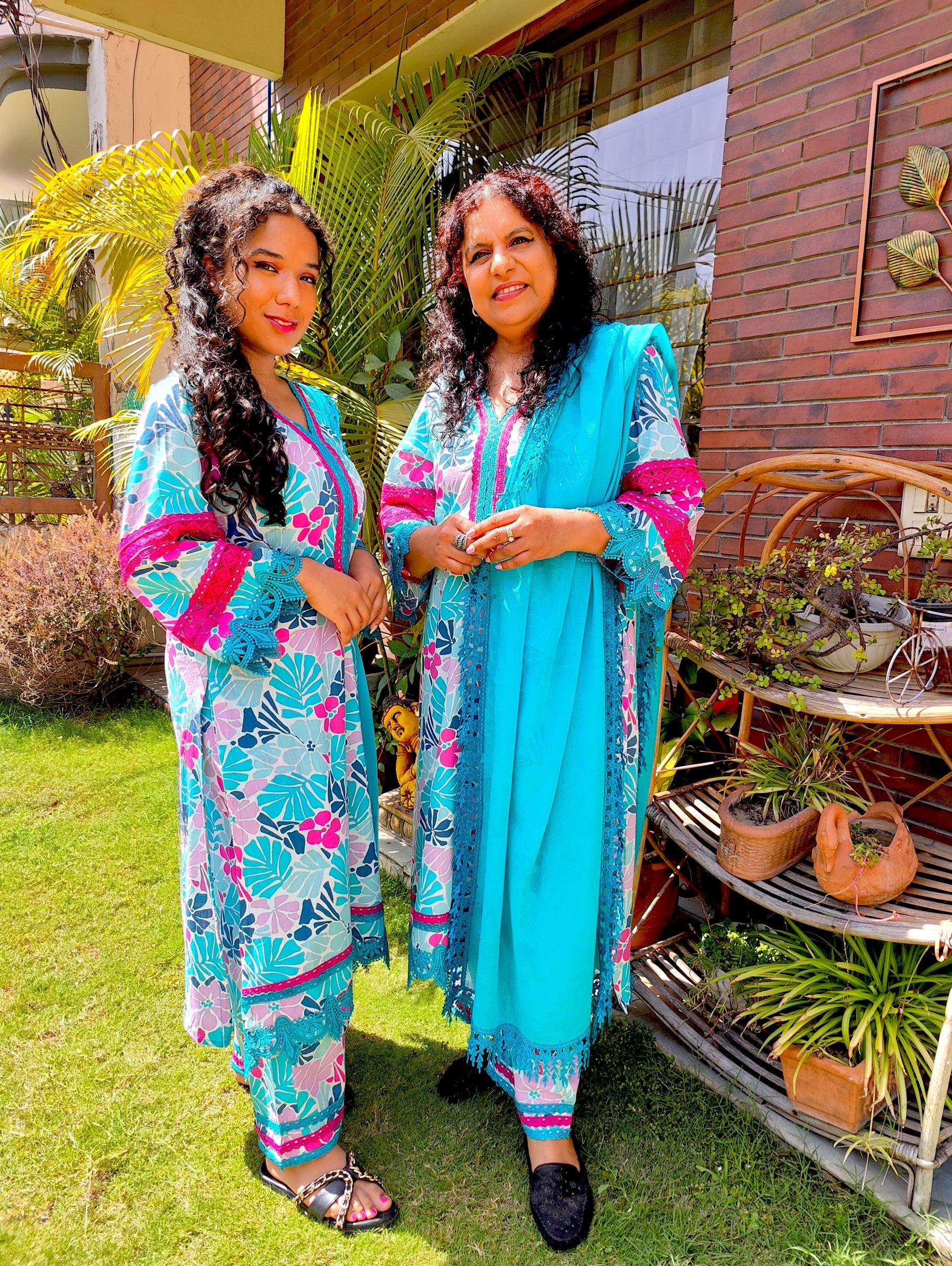 Sky Blue Multi Floral Digital Printed Cotton Stitched Suit Set
