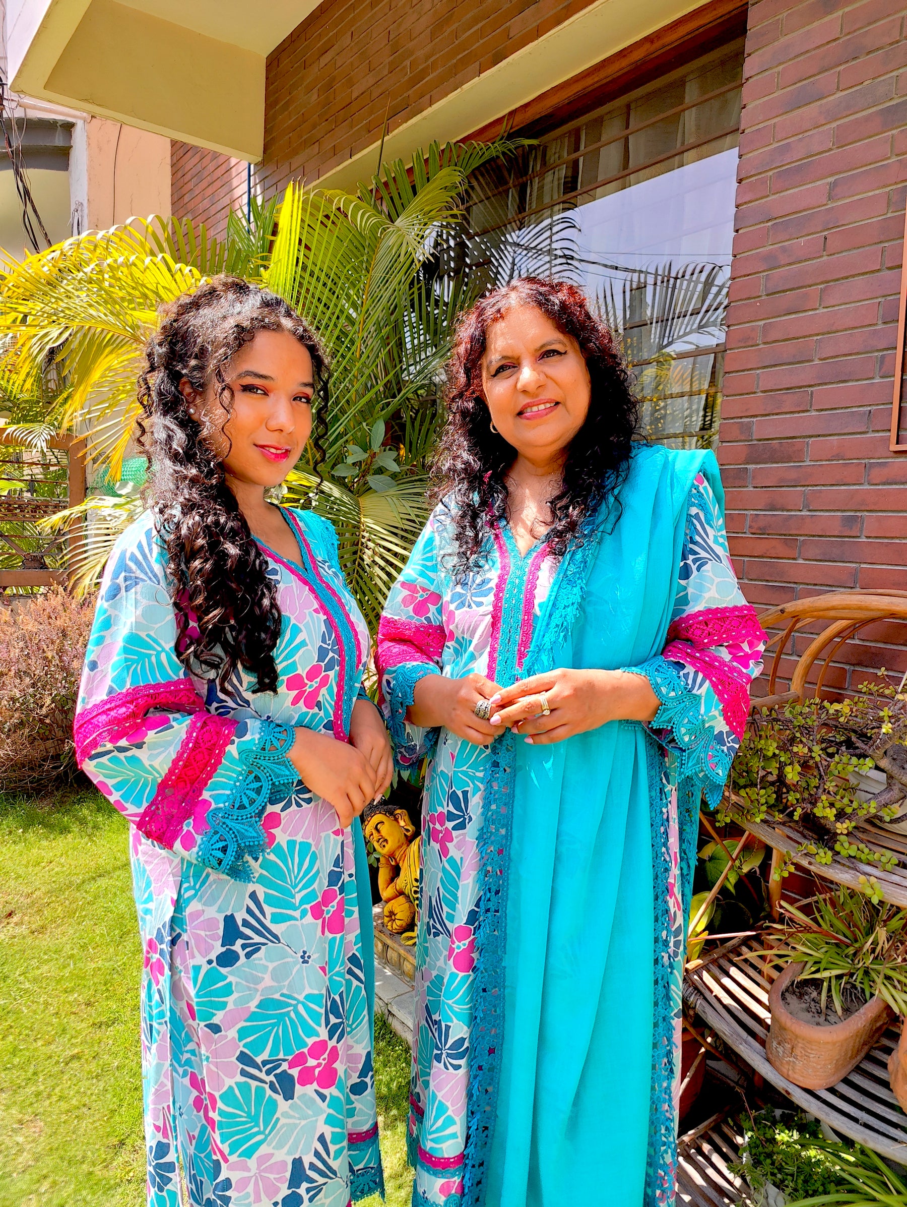 Sky Blue Multi Floral Digital Printed Cotton Stitched Suit Set