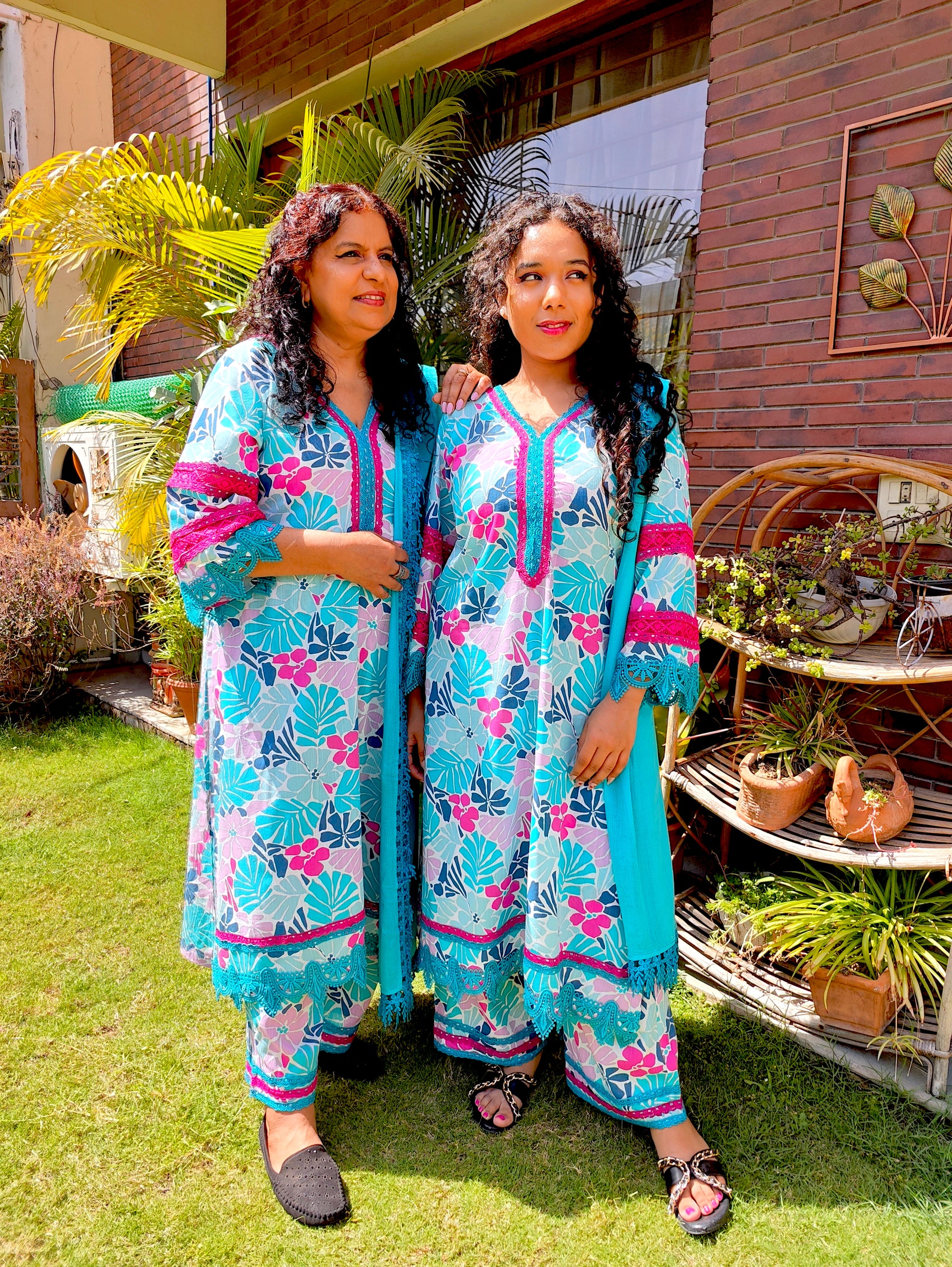 Sky Blue Multi Floral Digital Printed Cotton Stitched Suit Set