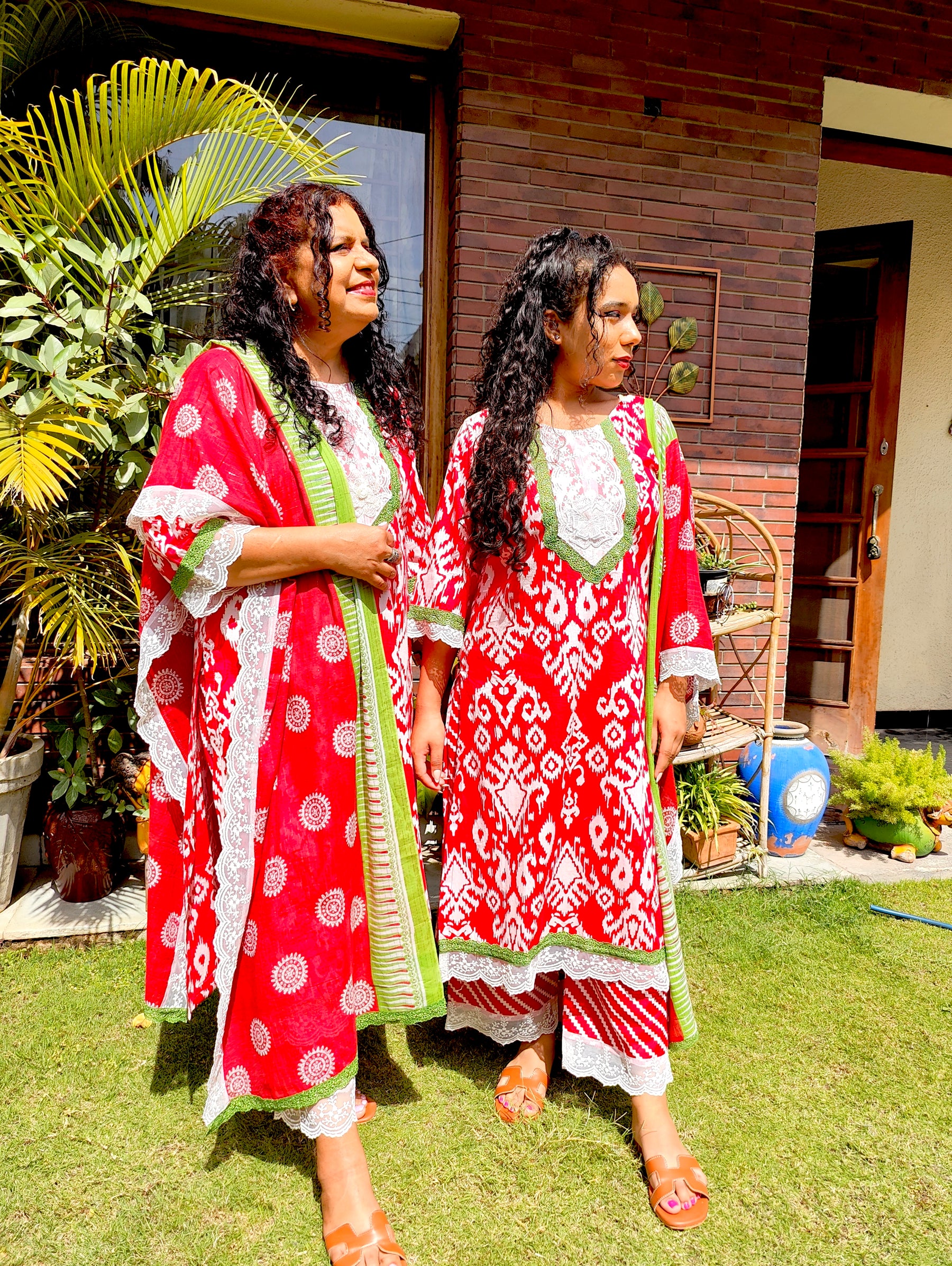 Red Digital Printed Cotton Stitched Suit Set
