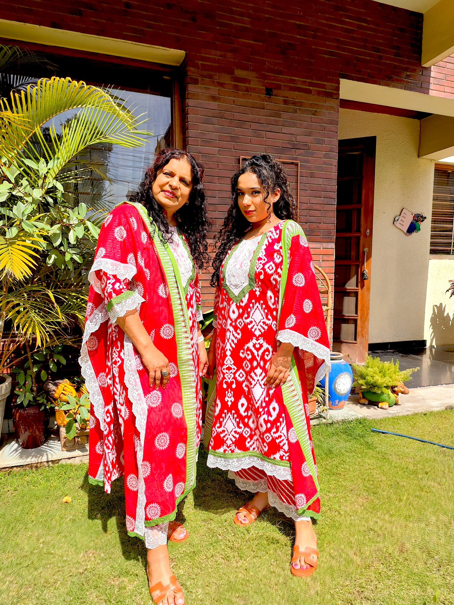 Red Digital Printed Cotton Stitched Suit Set