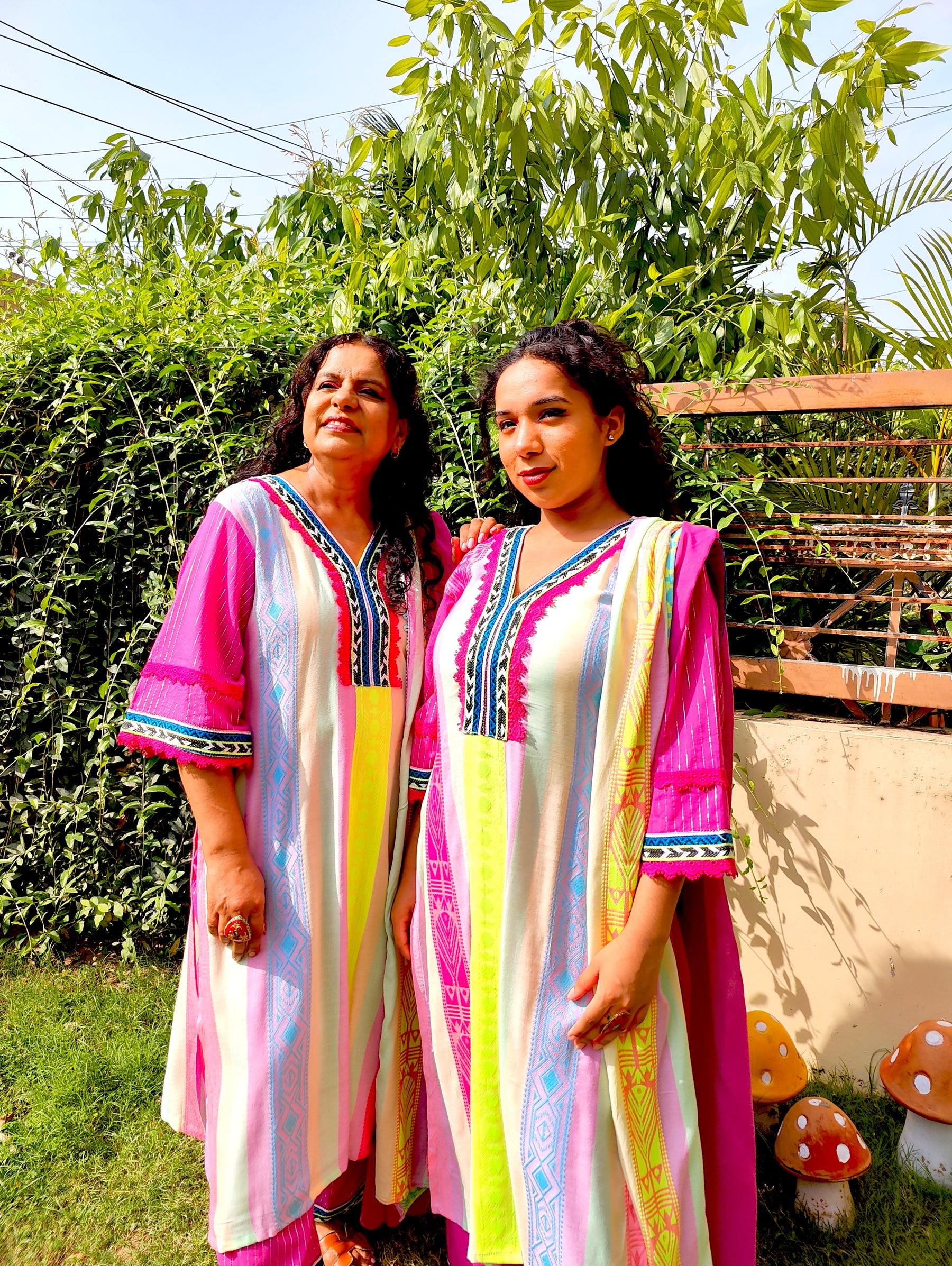 Multi-Coloured Afghani Magenta Embroidered Stitched Suit Set