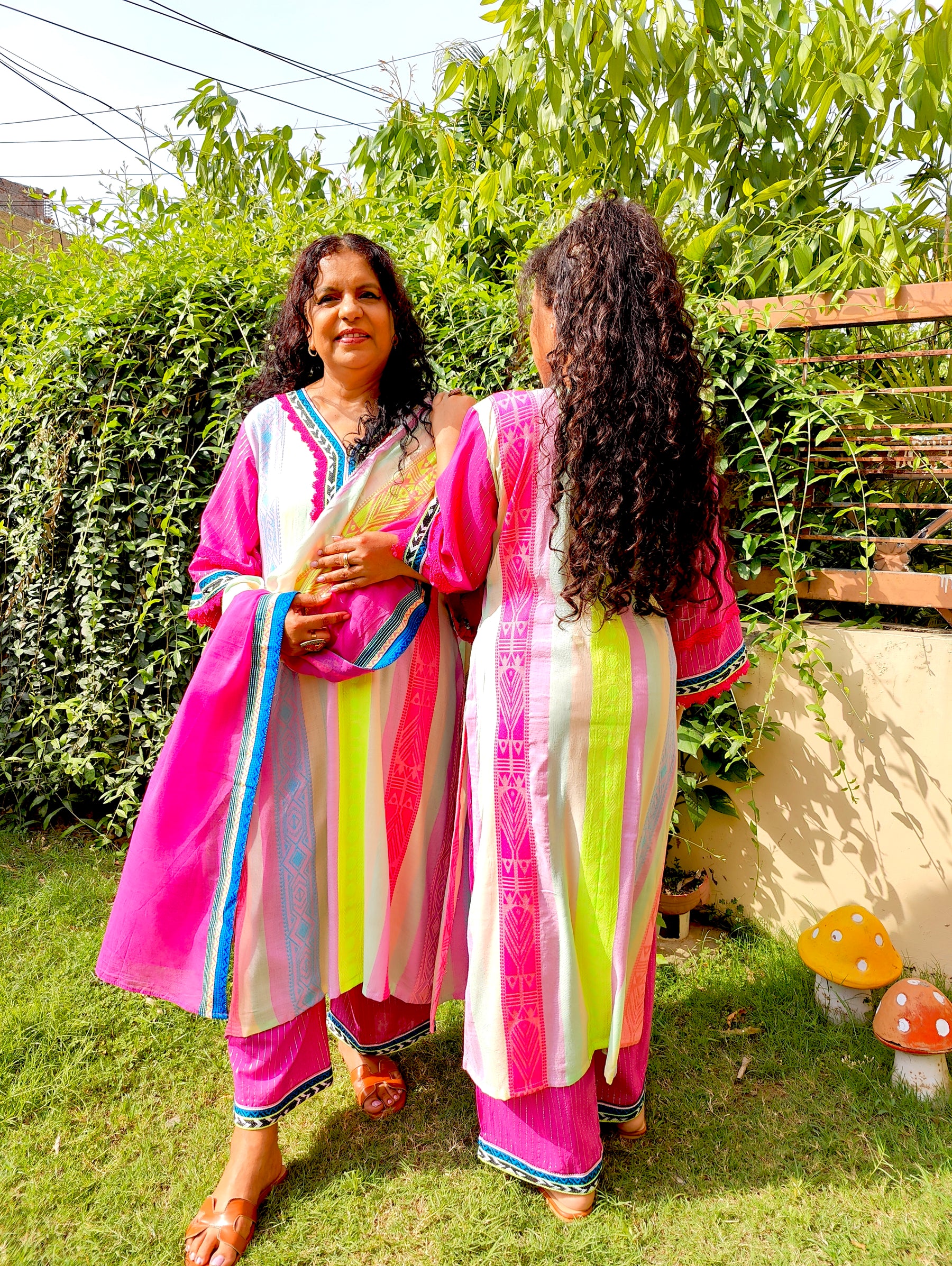 Multi-Coloured Afghani Magenta Embroidered Stitched Suit Set