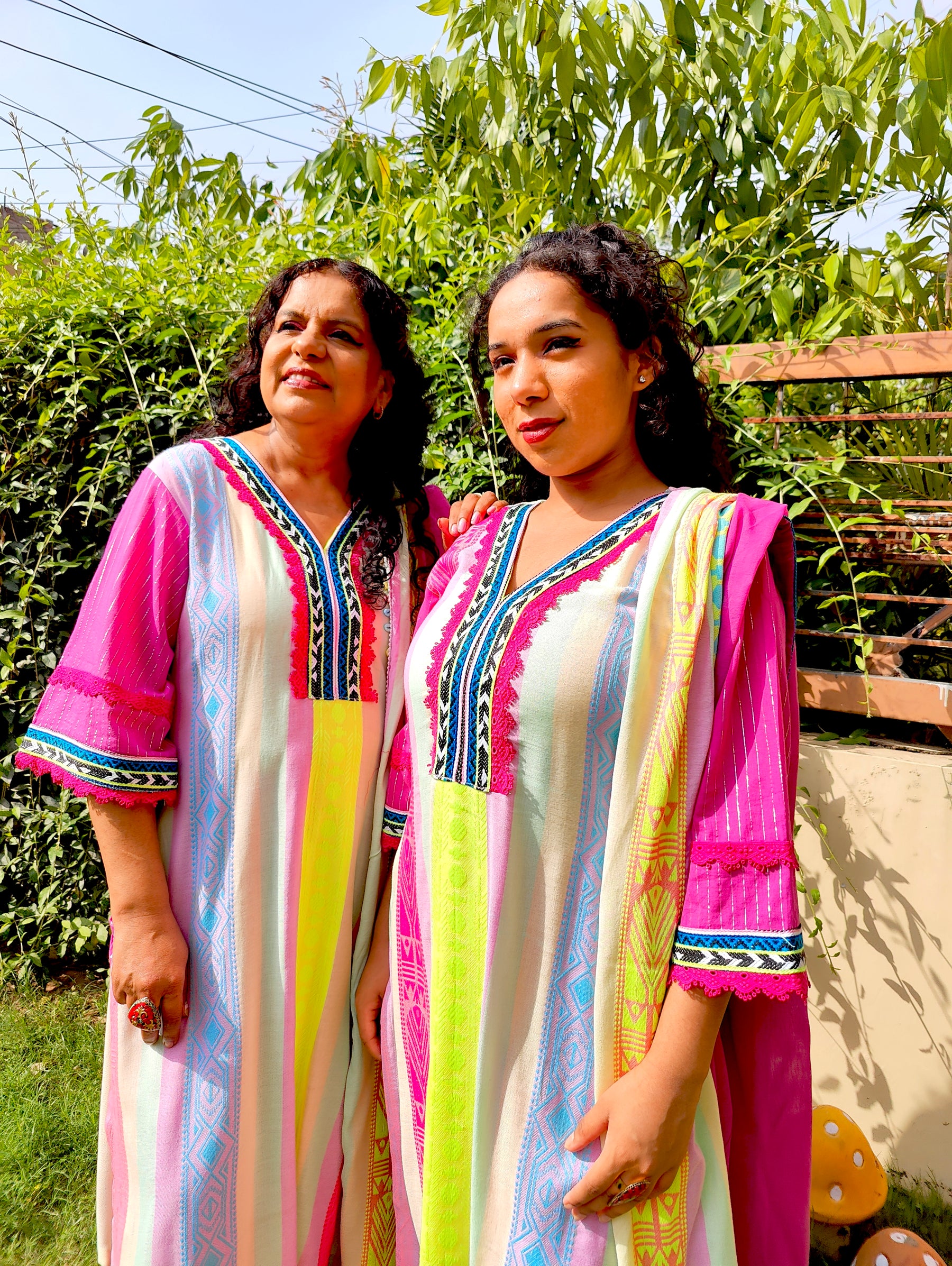 Multi-Coloured Afghani Magenta Embroidered Stitched Suit Set